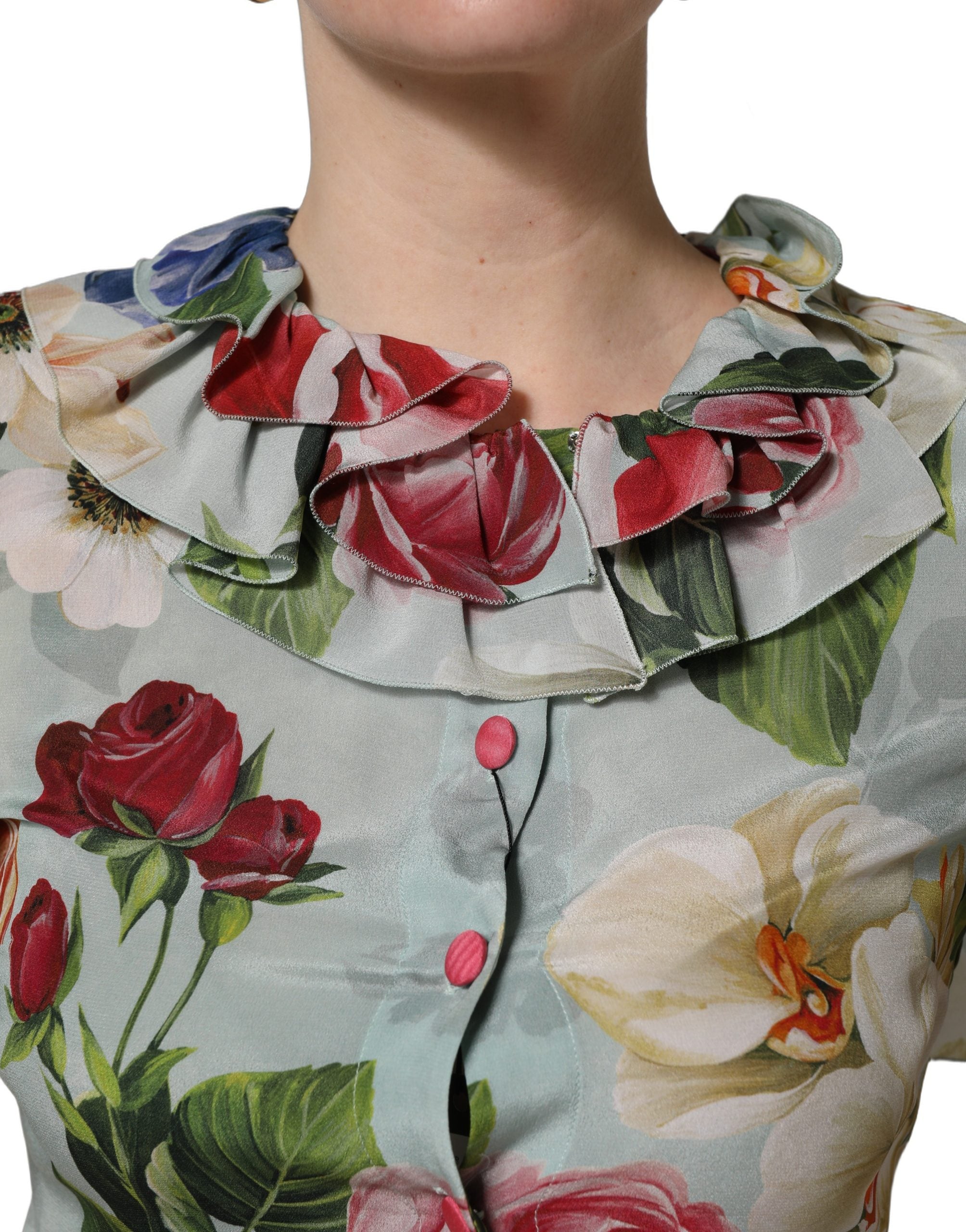 Dolce & Gabbana Kurz geschnittenes Seidenhemd mit Multicolor-Blumenprint-6