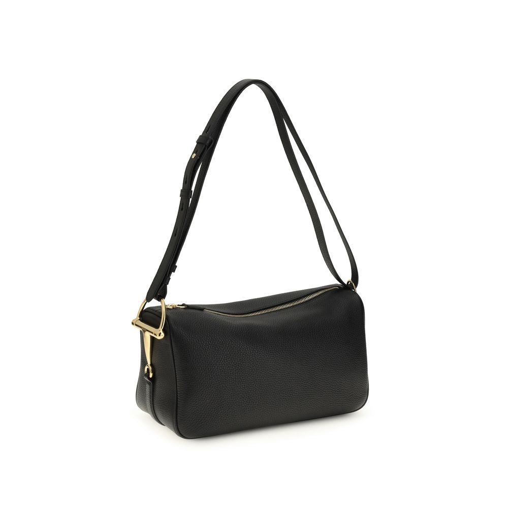 Gucci Schwarze Bos Taurus Kalbsleder Schultertasche-2