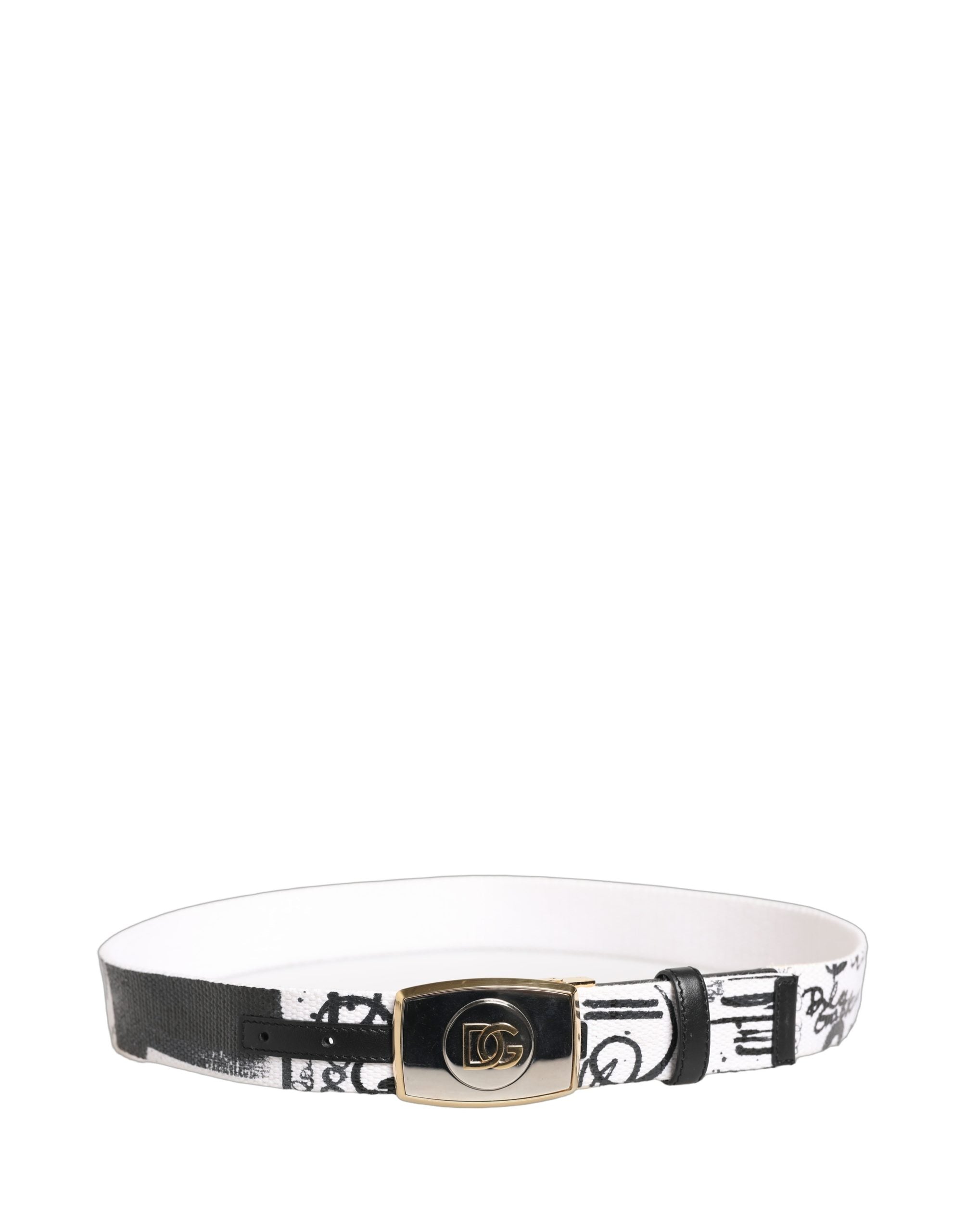 Dolce & Gabbana Weißer Gürtel mit Graffiti-Print und goldener Metallschnalle-4