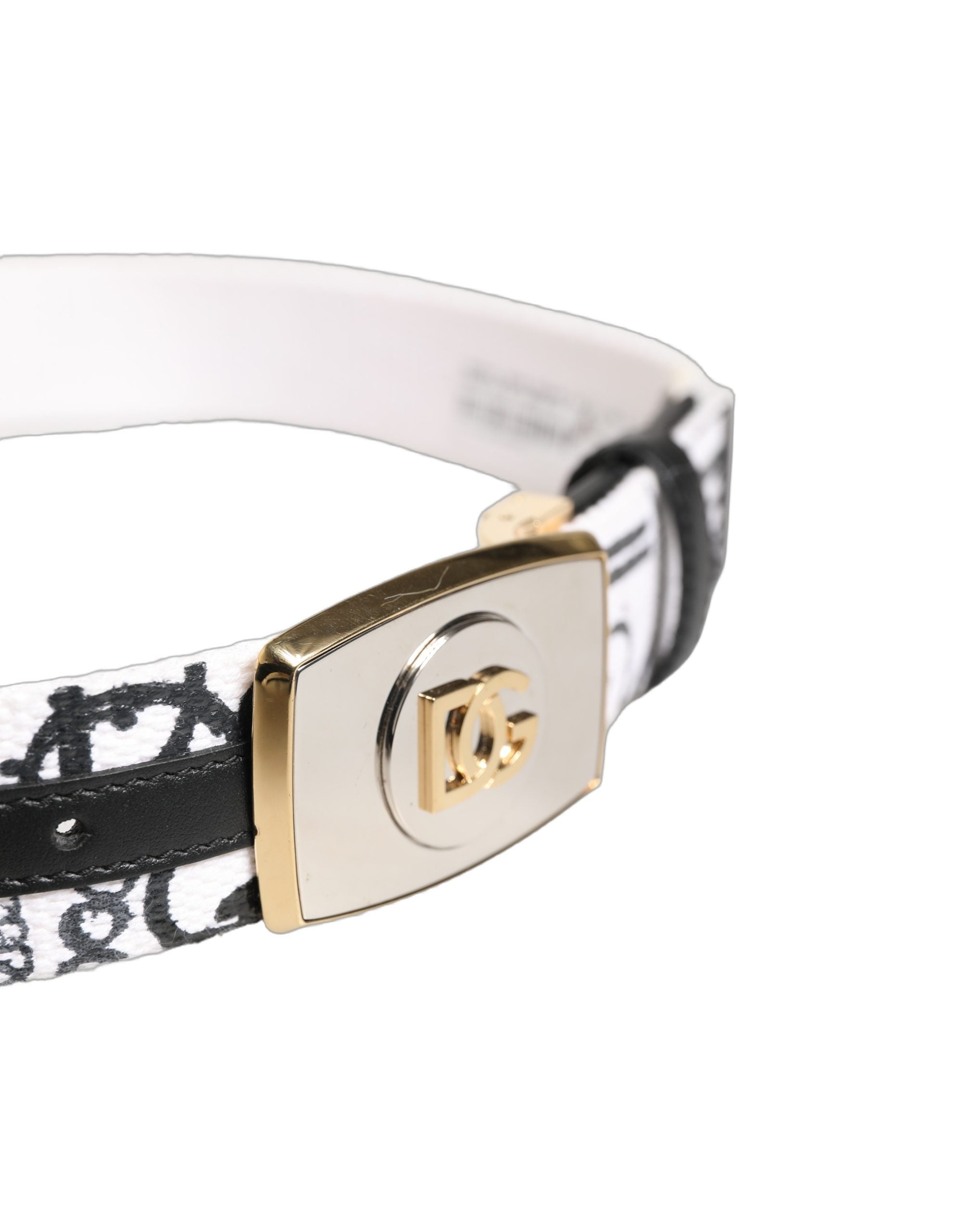 Dolce & Gabbana Weißer Gürtel mit Graffiti-Print und goldener Metallschnalle-5