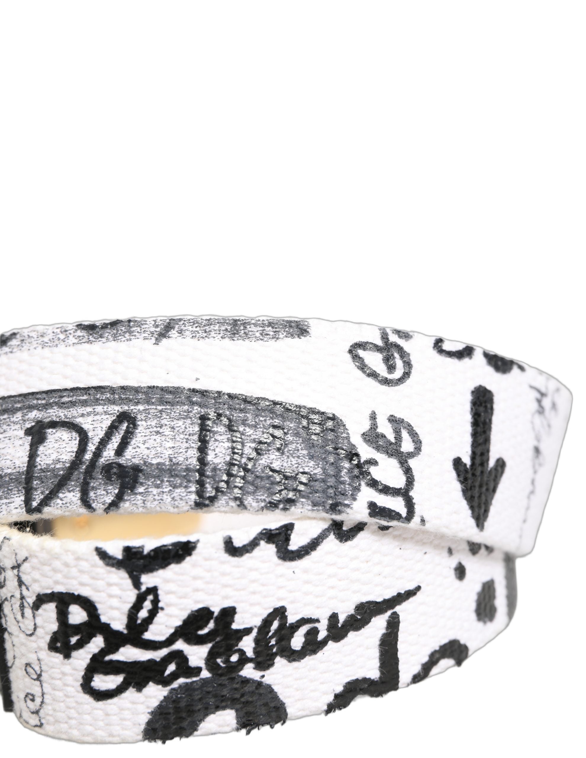 Dolce & Gabbana Weißer Gürtel mit Graffiti-Print und goldener Metallschnalle-6