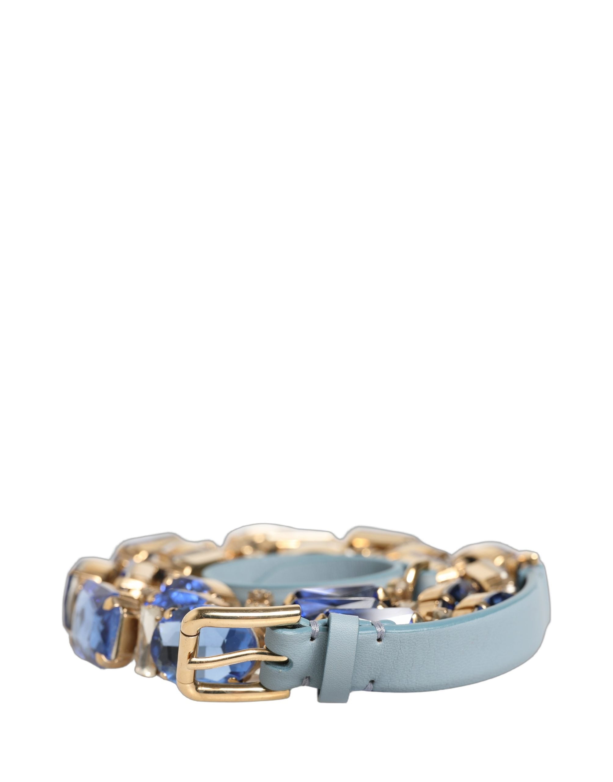Dolce & Gabbana Blauer Ledergürtel mit Kristall-Kettenverzierung-2
