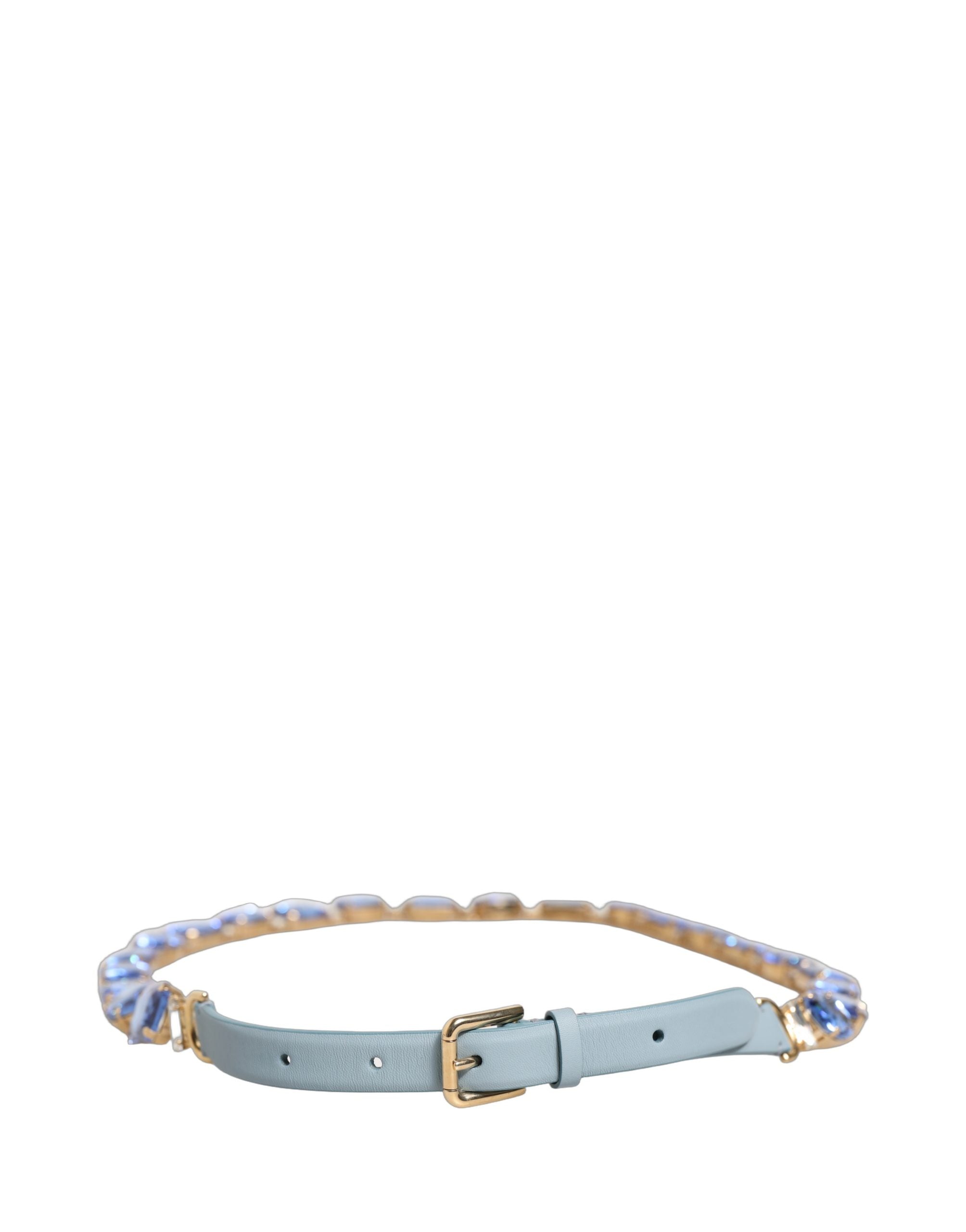 Dolce & Gabbana Blauer Ledergürtel mit Kristall-Kettenverzierung-4