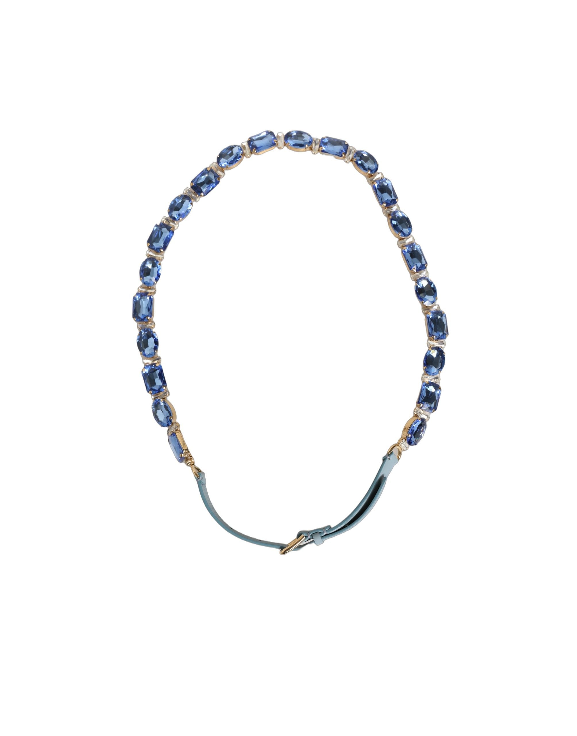 Dolce & Gabbana Blauer Ledergürtel mit Kristall-Kettenverzierung-5