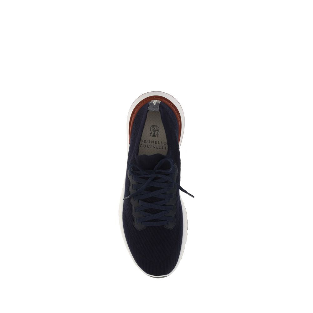 Brunello Cucinelli Blaue Low-Top-Sneaker aus Baumwolle-4