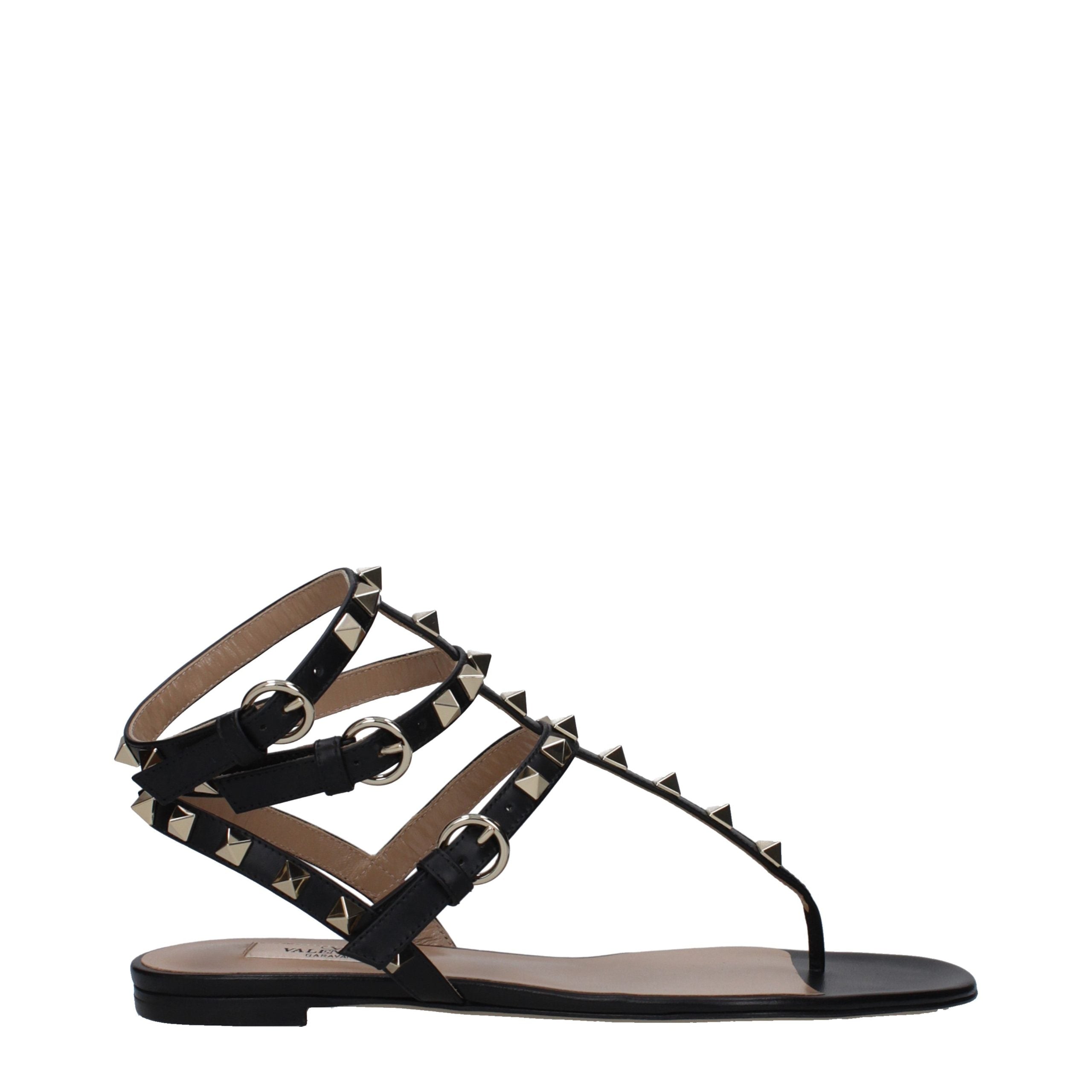 Valentino Garavani Black Leather Flip-Flop Sandals-1