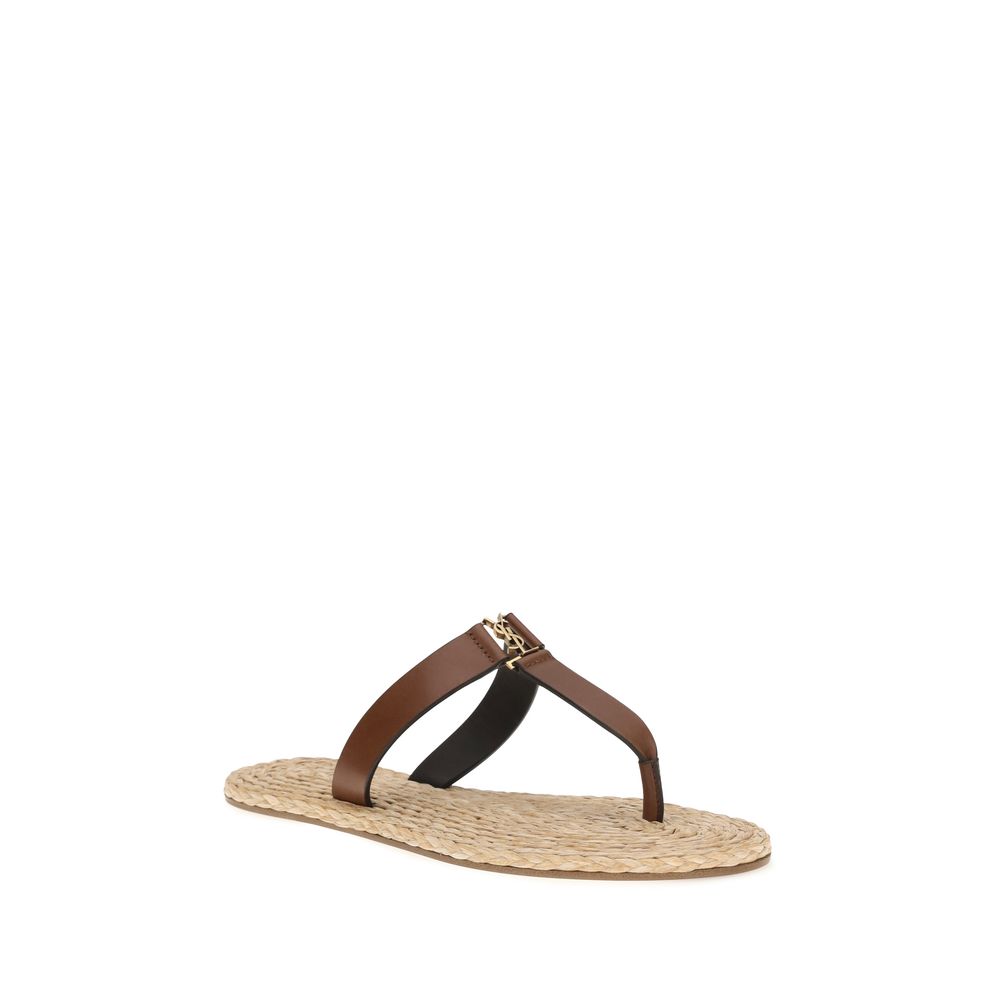 Saint Laurent Braune Kalbsleder Bos Taurus Flache Sandalen-2