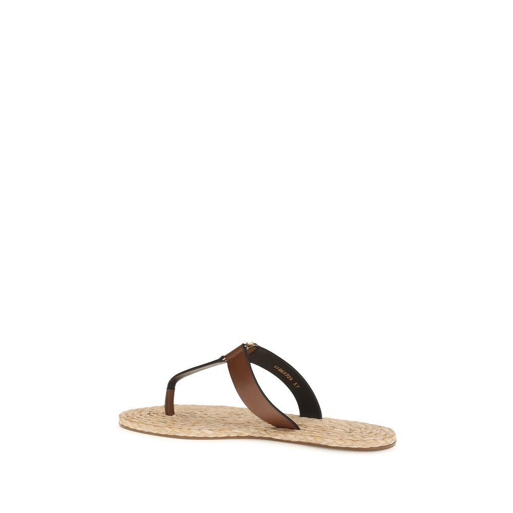 Saint Laurent Braune Kalbsleder Bos Taurus Flache Sandalen-3