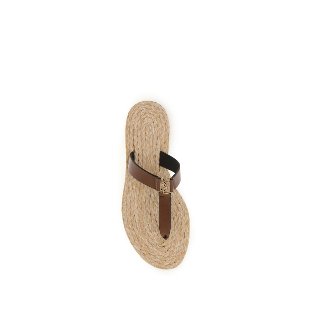 Saint Laurent Braune Kalbsleder Bos Taurus Flache Sandalen-4