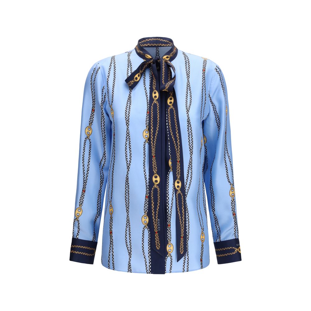 Gucci Blaues Hemd mit Seidenmuster-1