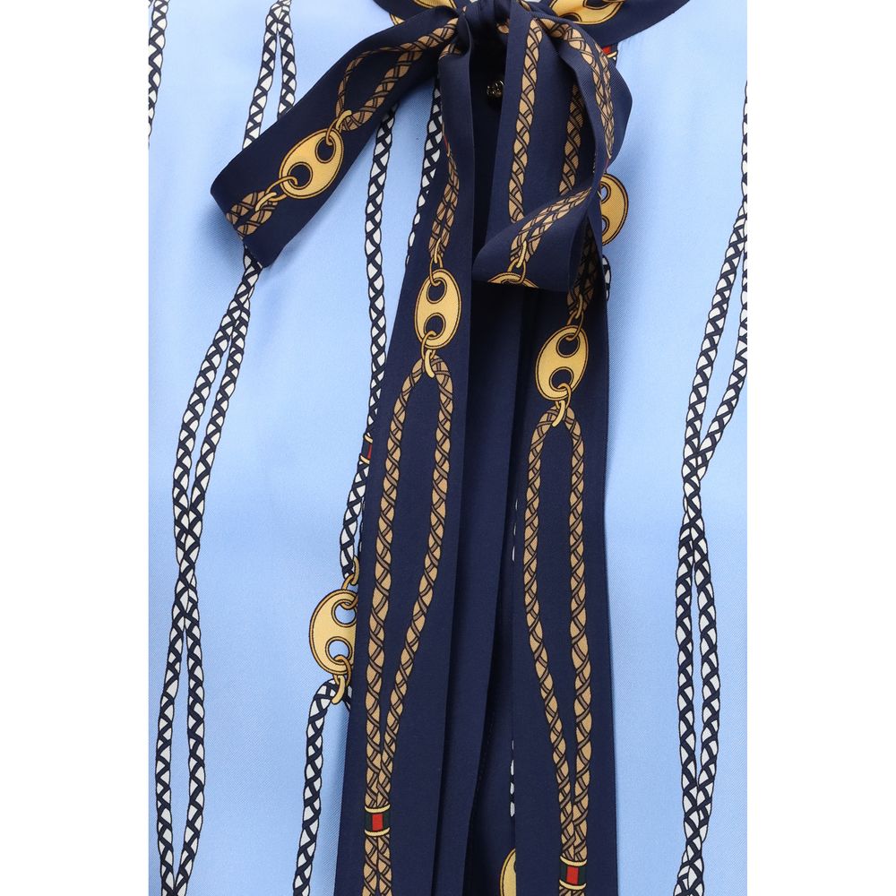 Gucci Blaues Hemd mit Seidenmuster-3