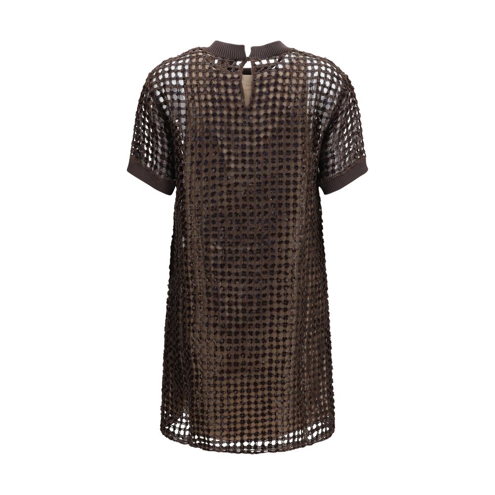 Brunello Cucinelli Braunes Seiden-Cocktailkleid-2