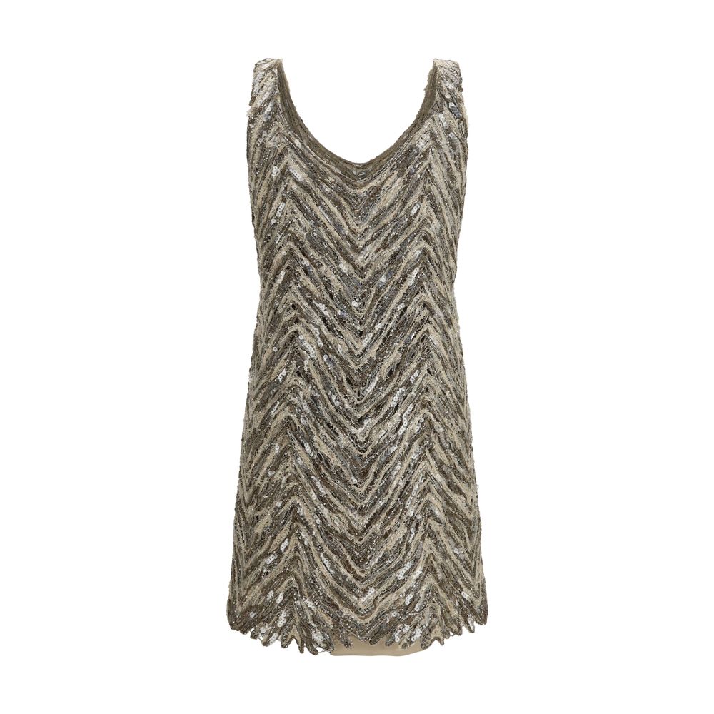 Brunello Cucinelli Beige Paper Cocktailkleid-2