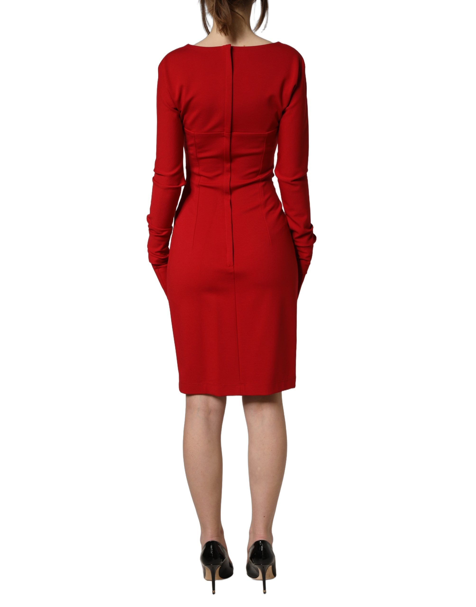 Dolce & Gabbana Rotes Cut-Out Bodycon-Kleid mit langen Ärmeln und Handschuhen-5