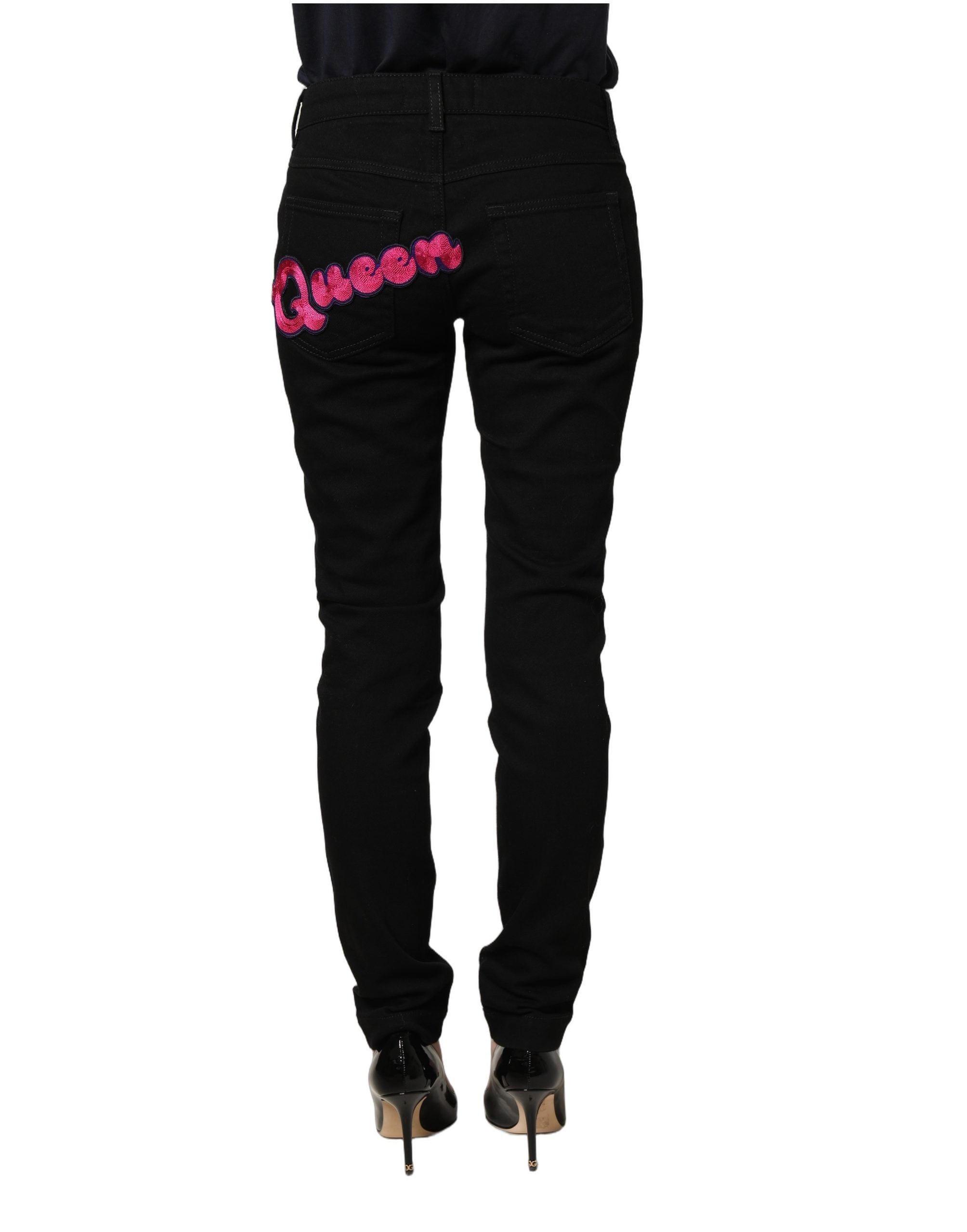 Dolce & Gabbana Schwarze Jeans mit Queen-Stickerei PRETTY Denim-5