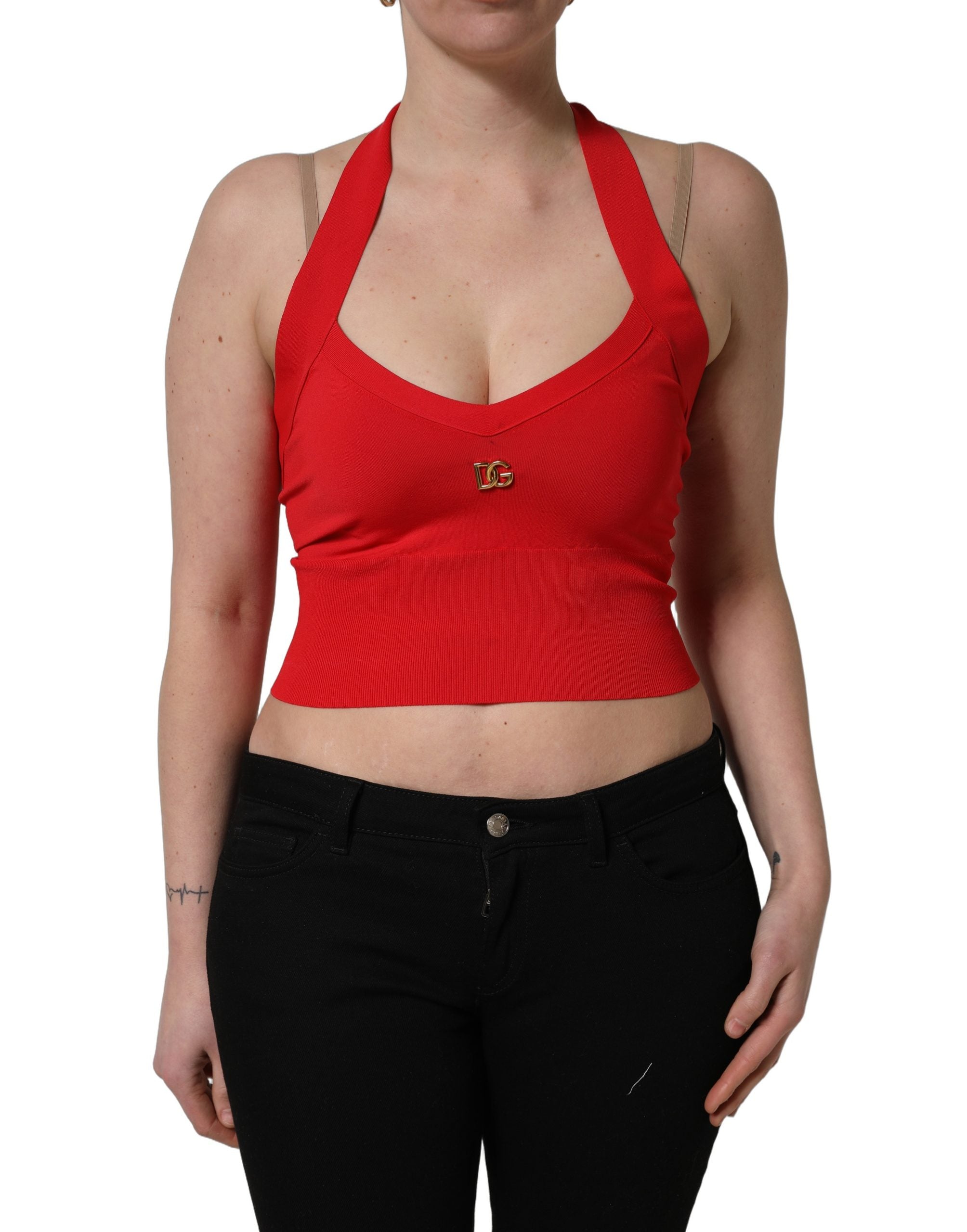 Dolce & Gabbana Rotes ärmelloses Neckholder-Crop-Top aus Viskose-2