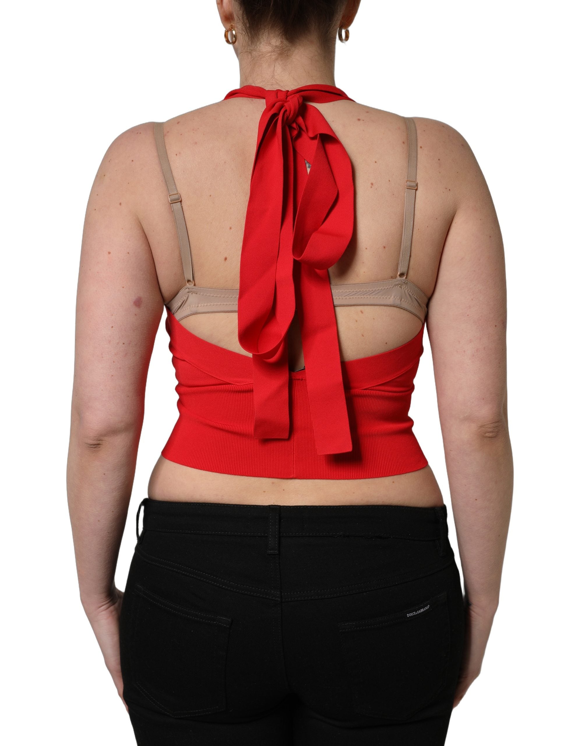Dolce & Gabbana Rotes ärmelloses Neckholder-Crop-Top aus Viskose-5