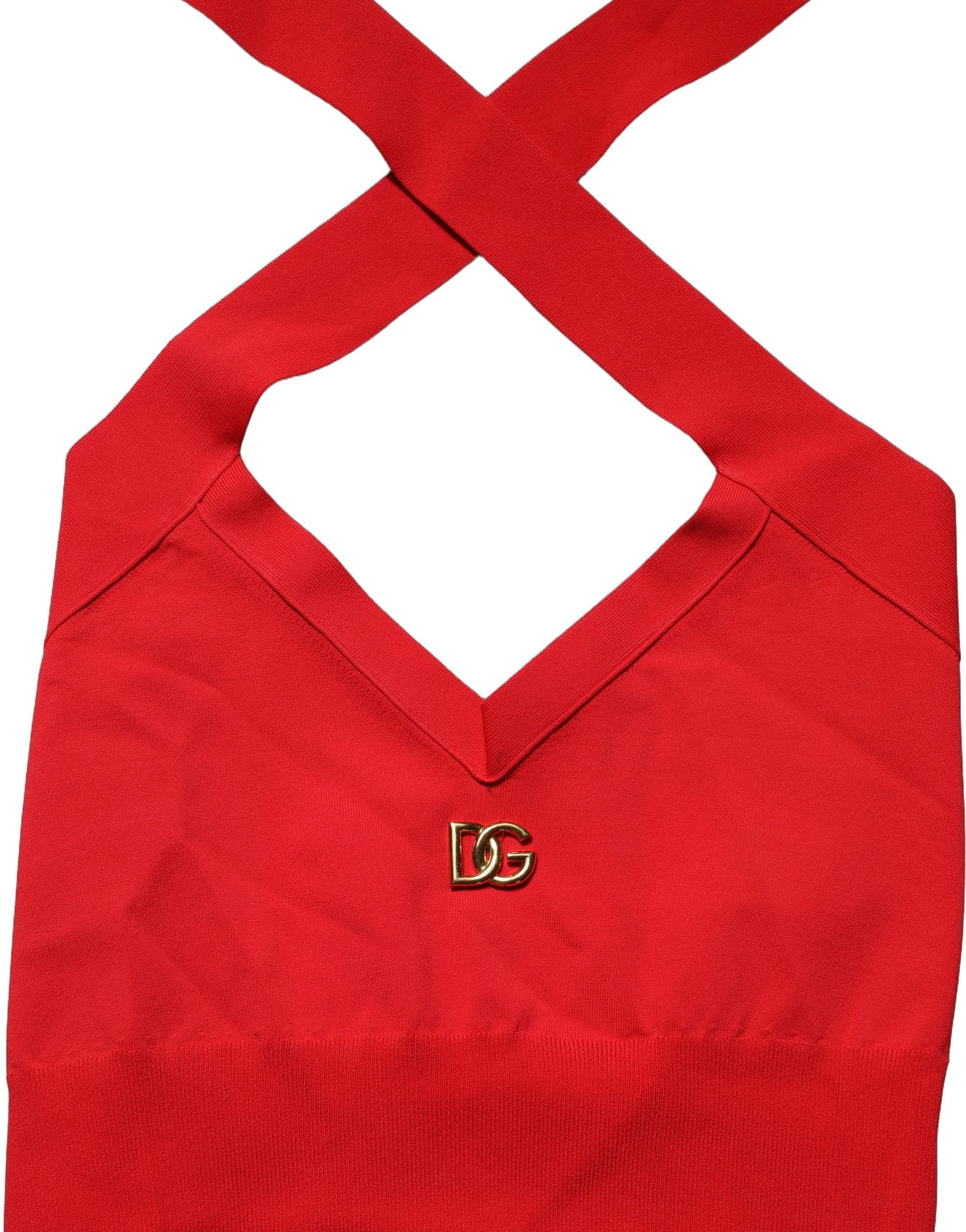 Dolce & Gabbana Rotes ärmelloses Neckholder-Crop-Top aus Viskose-7