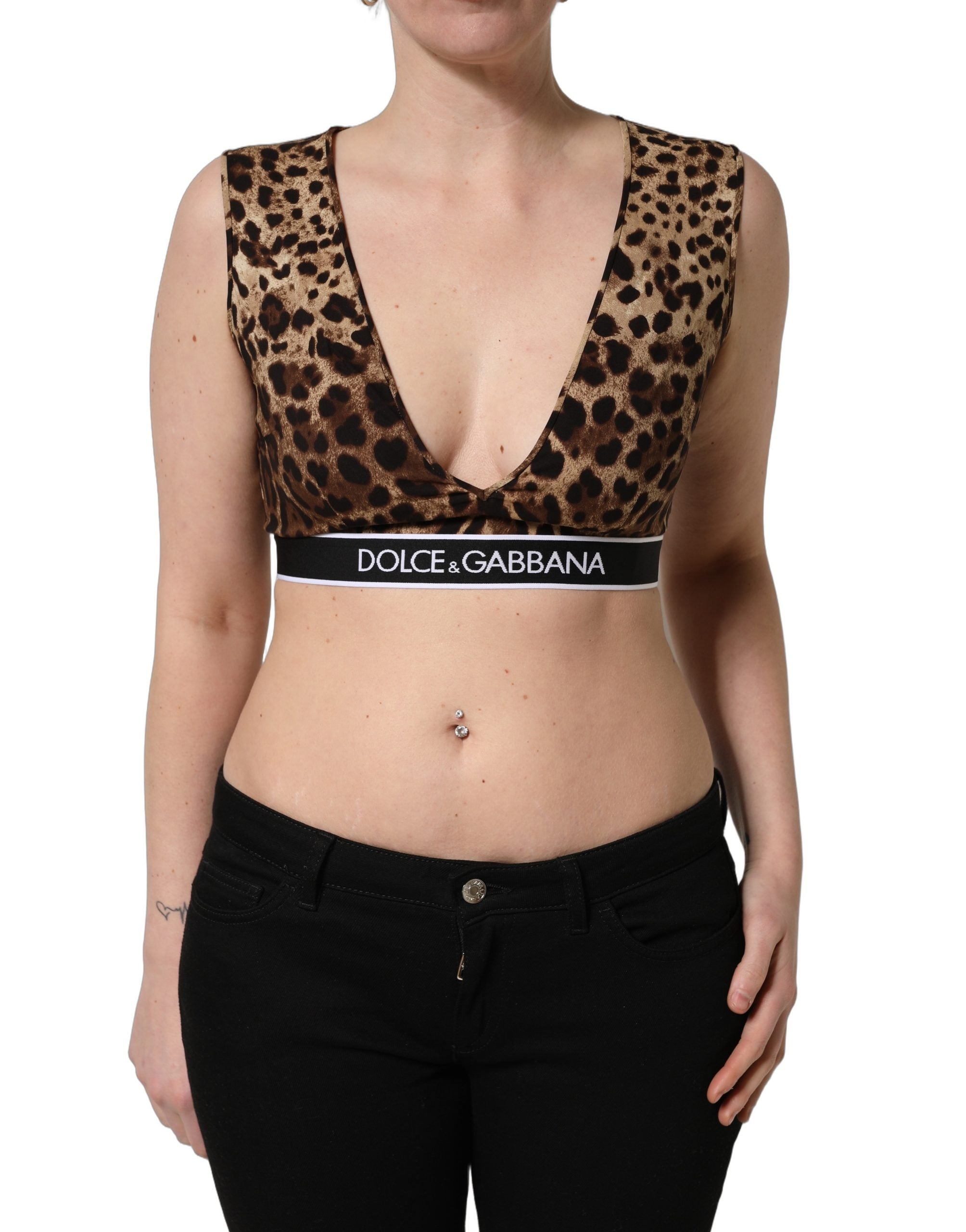 Dolce & Gabbana Braunes Crop-Top aus Seide mit Leopardenmuster-3