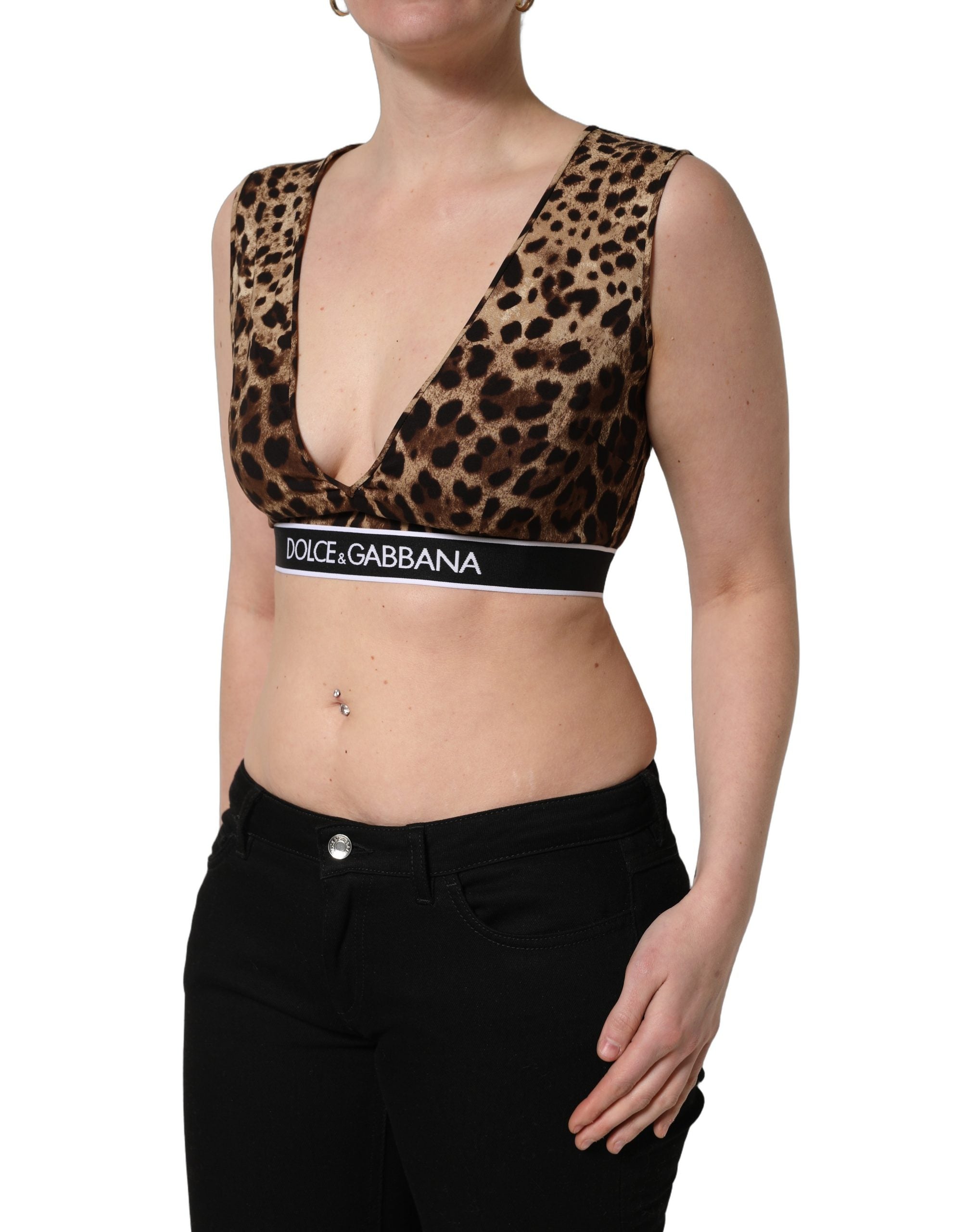 Dolce & Gabbana Braunes Crop-Top aus Seide mit Leopardenmuster-4