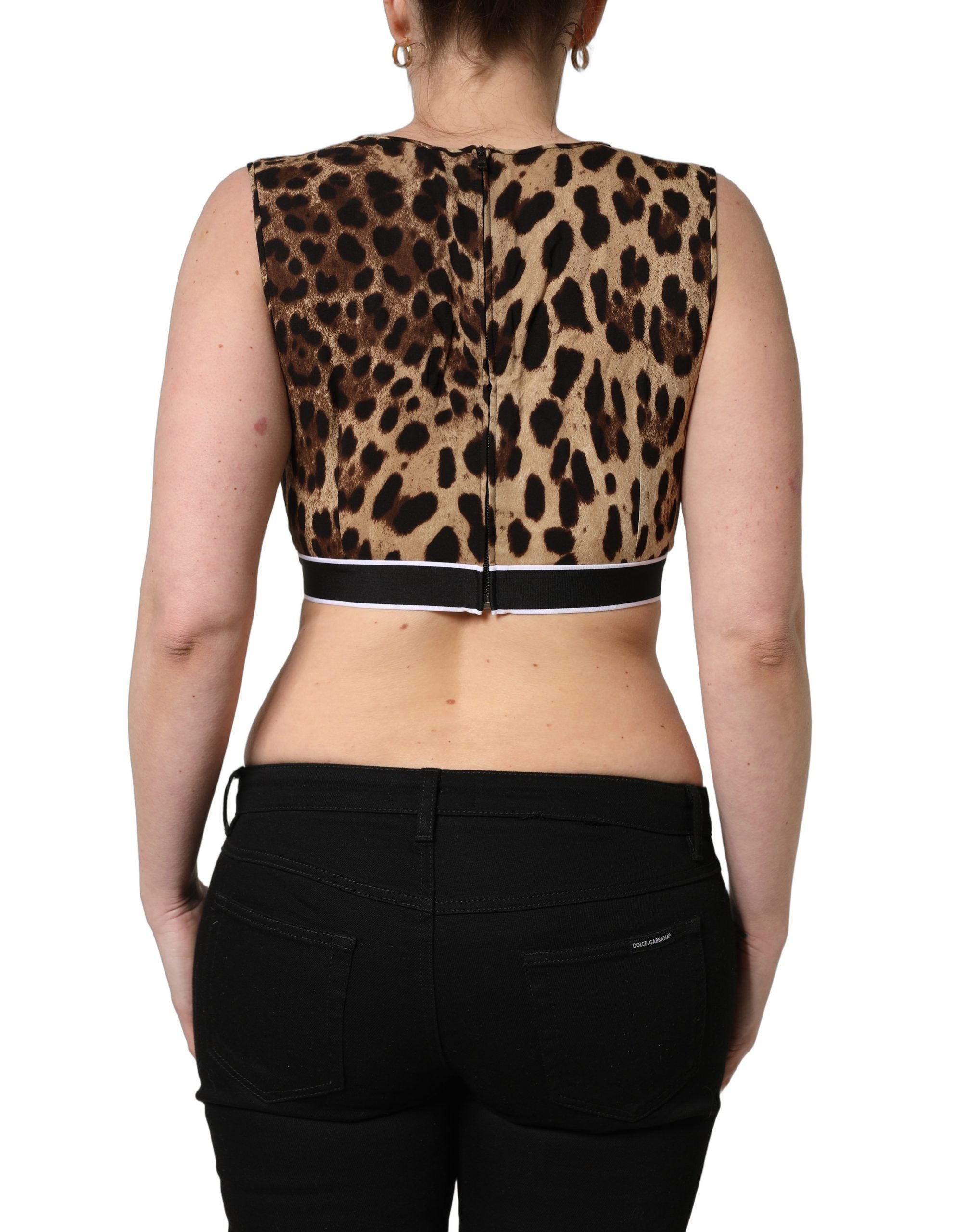 Dolce & Gabbana Braunes Crop-Top aus Seide mit Leopardenmuster-5