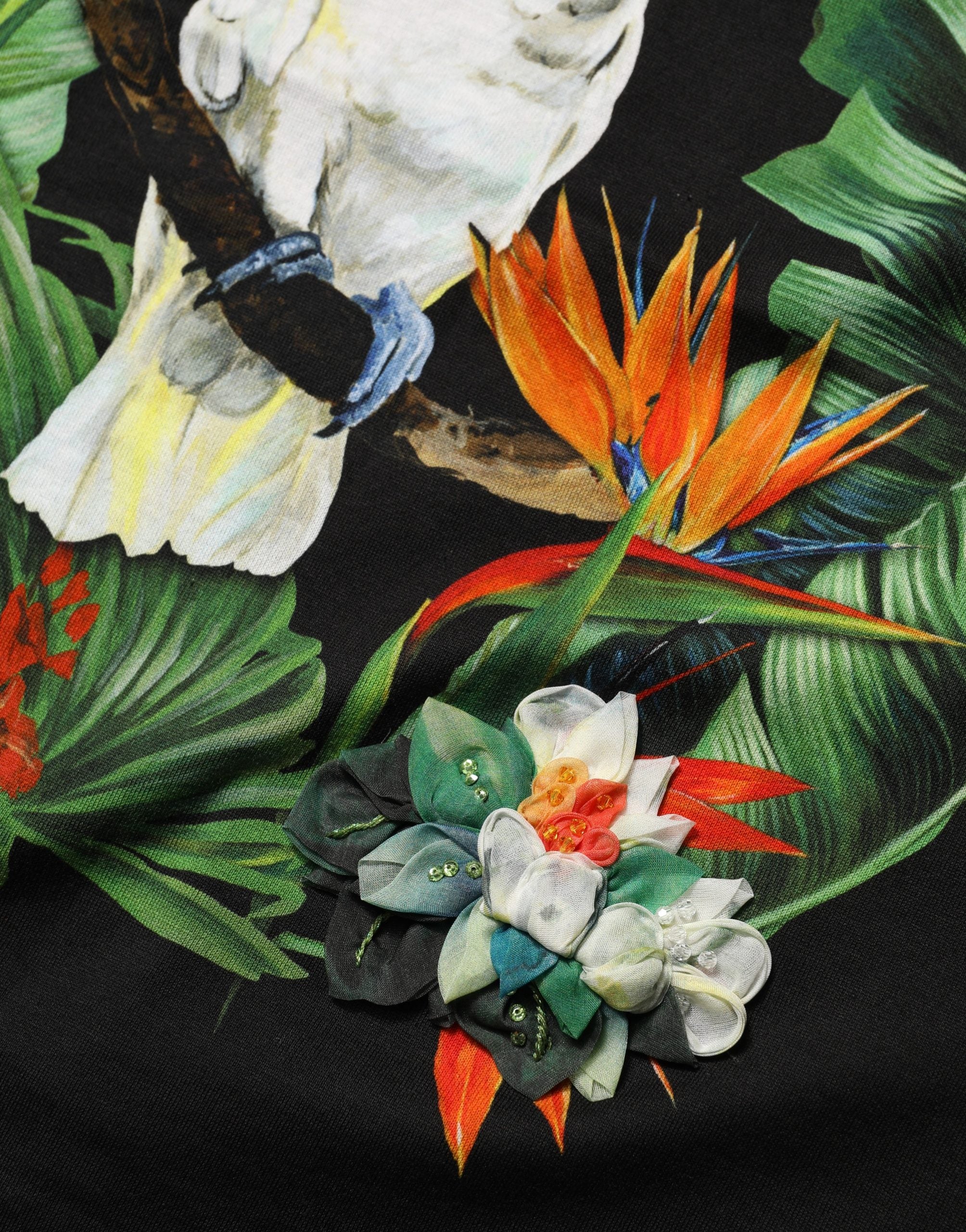 Dolce & Gabbana Black Cotton Tropical Print Crewneck T-Shirt-1