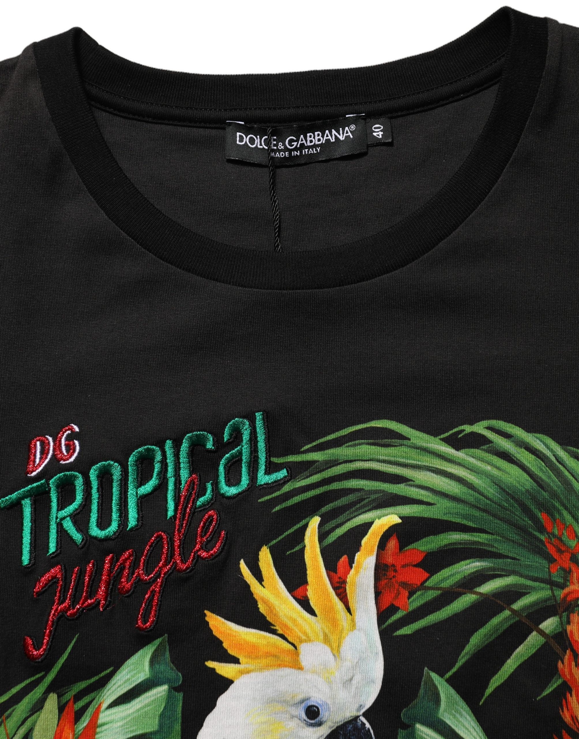Dolce & Gabbana Black Cotton Tropical Print Crewneck T-Shirt-7