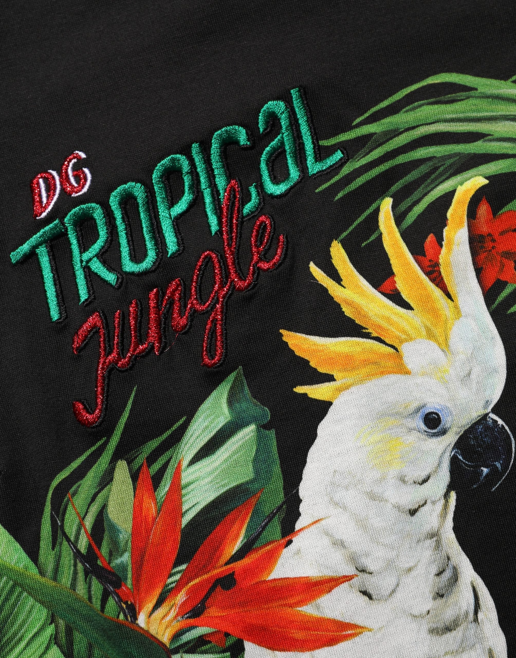 Dolce & Gabbana Black Cotton Tropical Print Crewneck T-Shirt-8