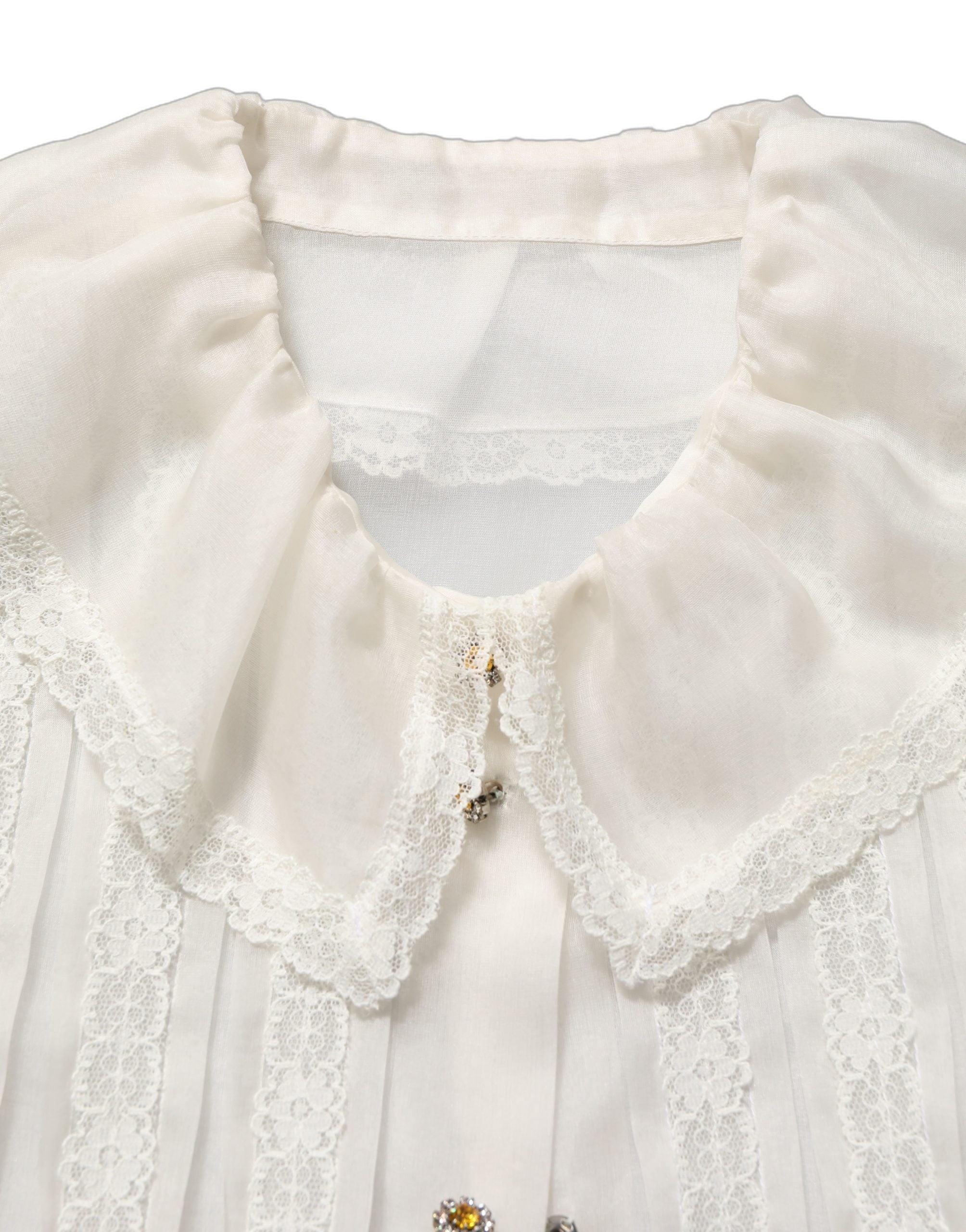 Dolce & Gabbana Weiße Rüschen-Bluse aus transparentem Seiden-Mix mit Knöpfen-7