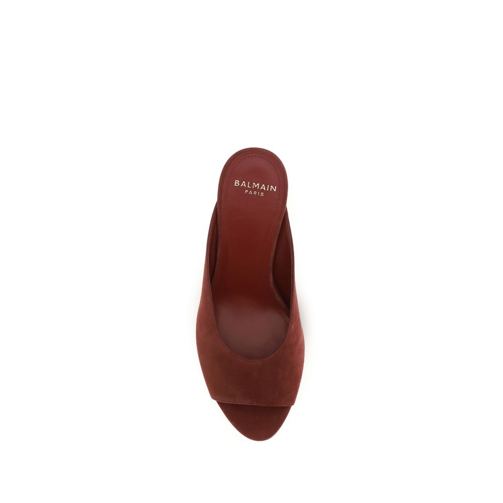 Balmain Mules in Burgundy Goatskin-4