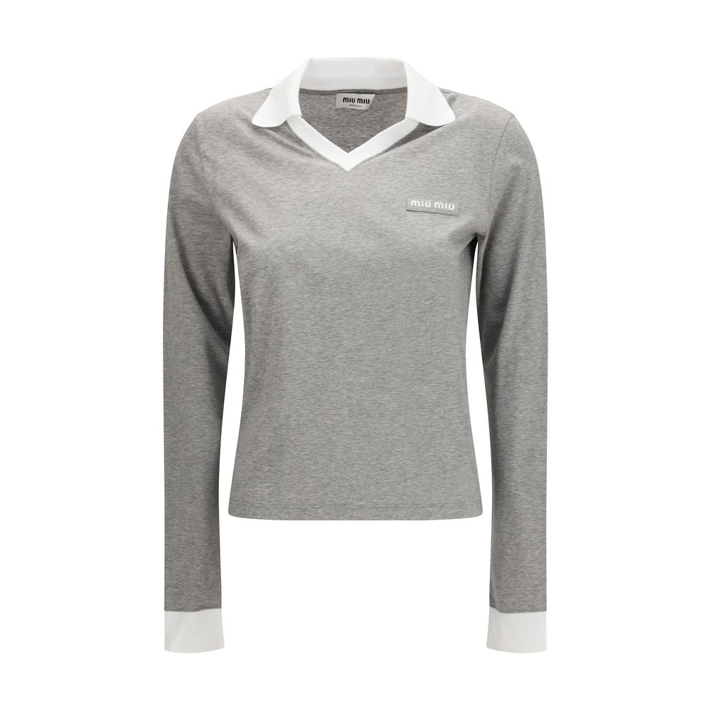 Miu Miu Graues Baumwoll-Langarmshirt