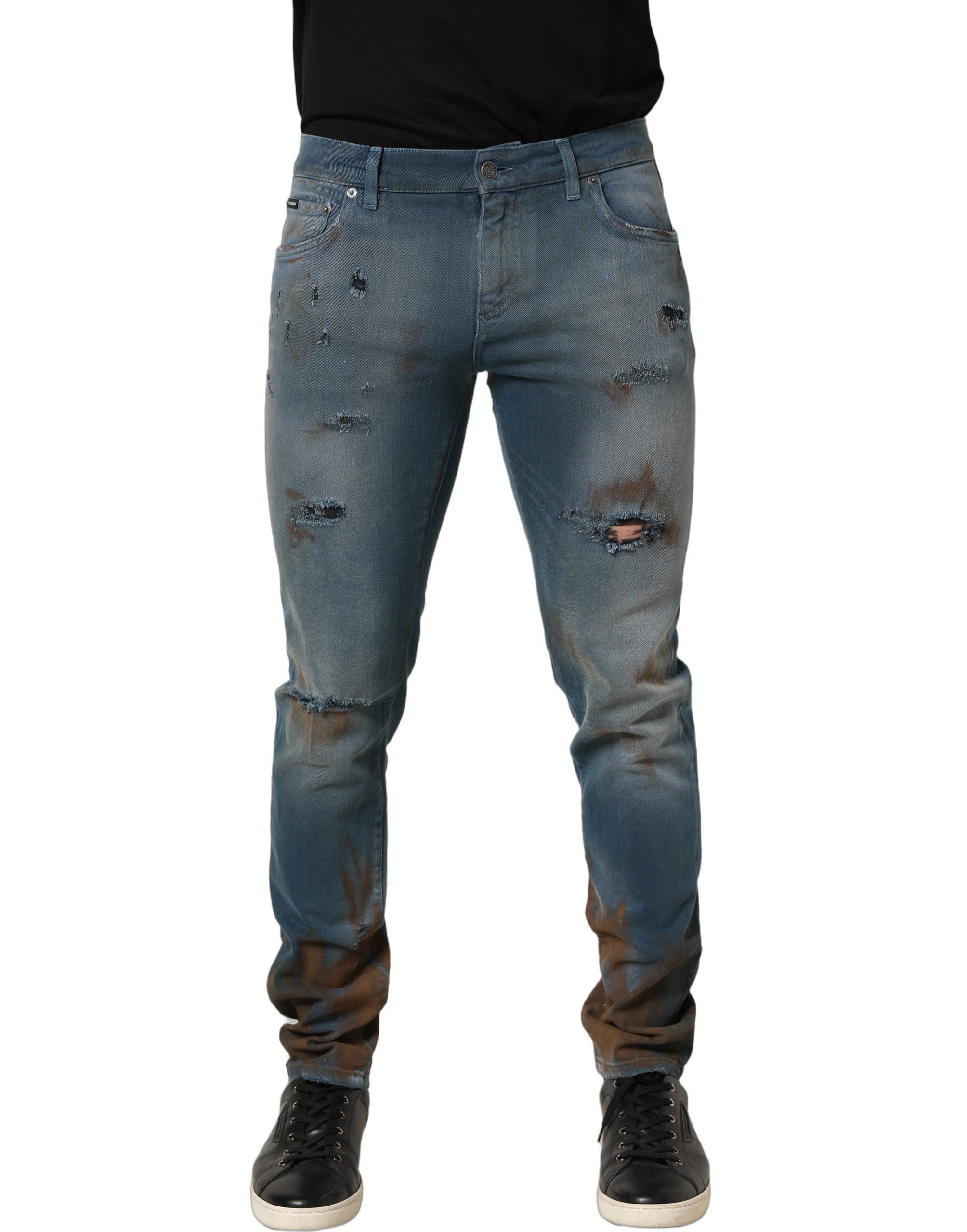 Dolce & Gabbana Blaue Skinny Jeans mit mittlerer Taille und Destroyed-Effekt-3