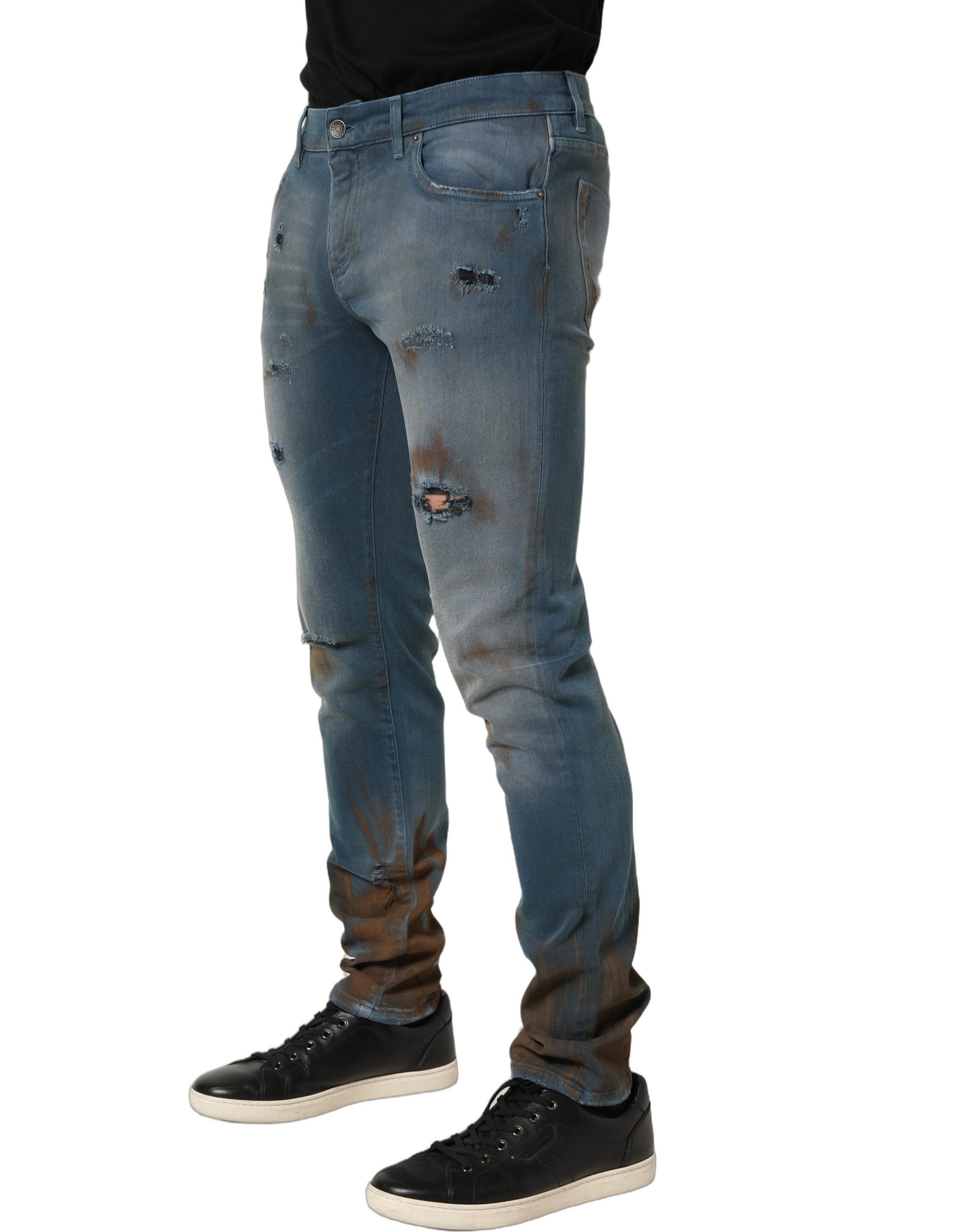 Dolce & Gabbana Blaue Skinny Jeans mit mittlerer Taille und Destroyed-Effekt-4