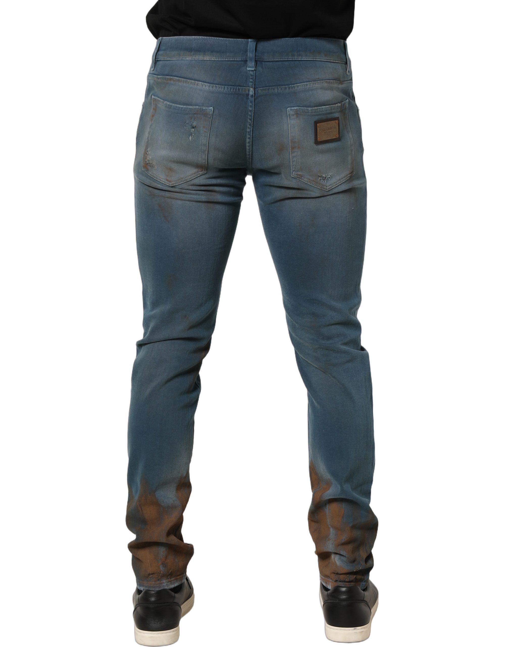 Dolce & Gabbana Blaue Skinny Jeans mit mittlerer Taille und Destroyed-Effekt-5