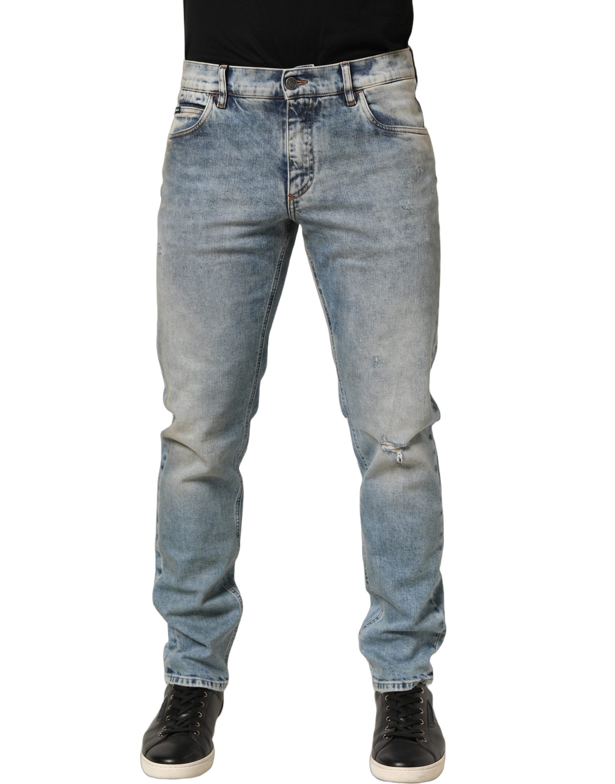 Dolce & Gabbana Blaue gewaschene gerade Herren-Jeans mit mittlerer Taille-2
