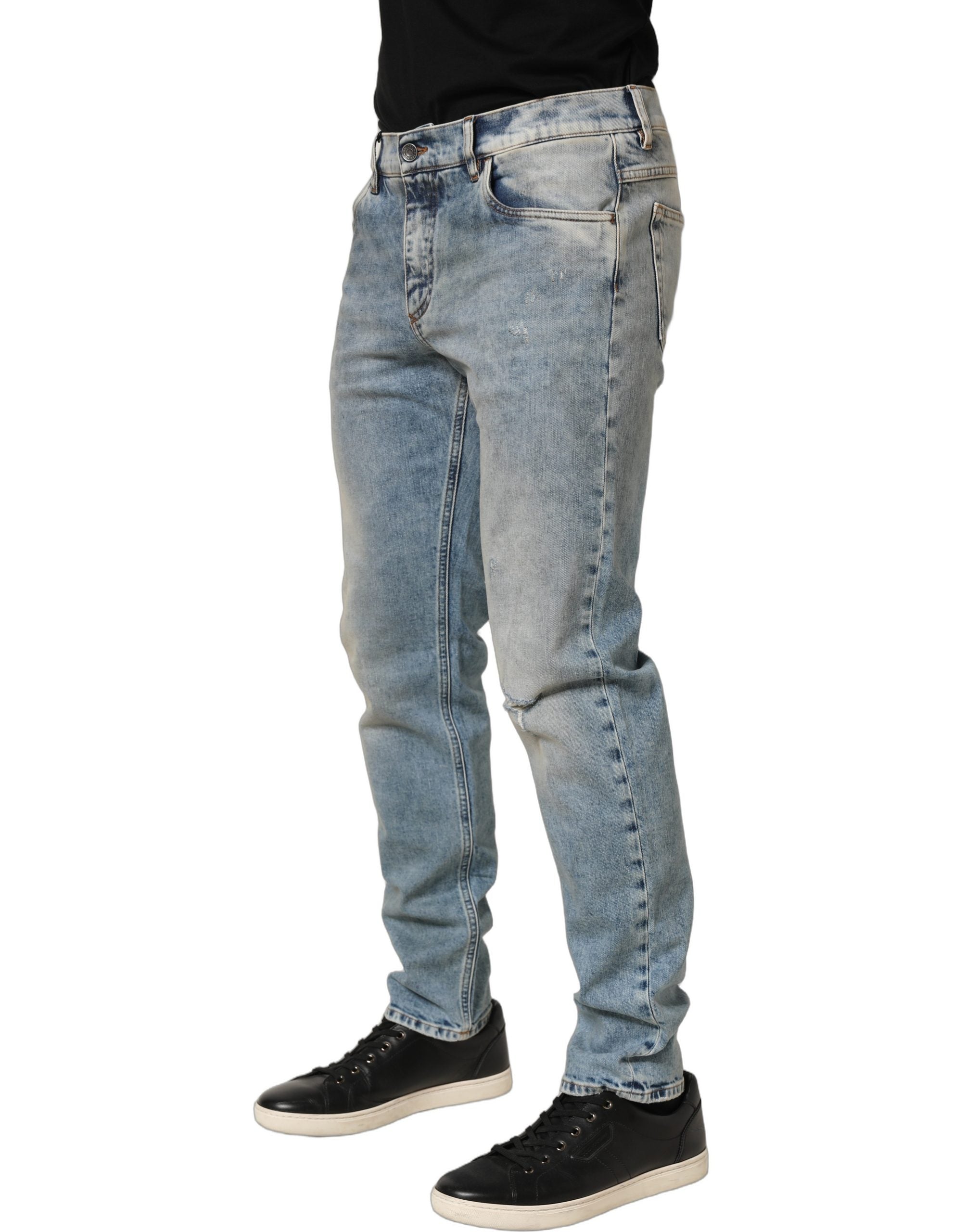 Dolce & Gabbana Blaue gewaschene gerade Herren-Jeans mit mittlerer Taille-4