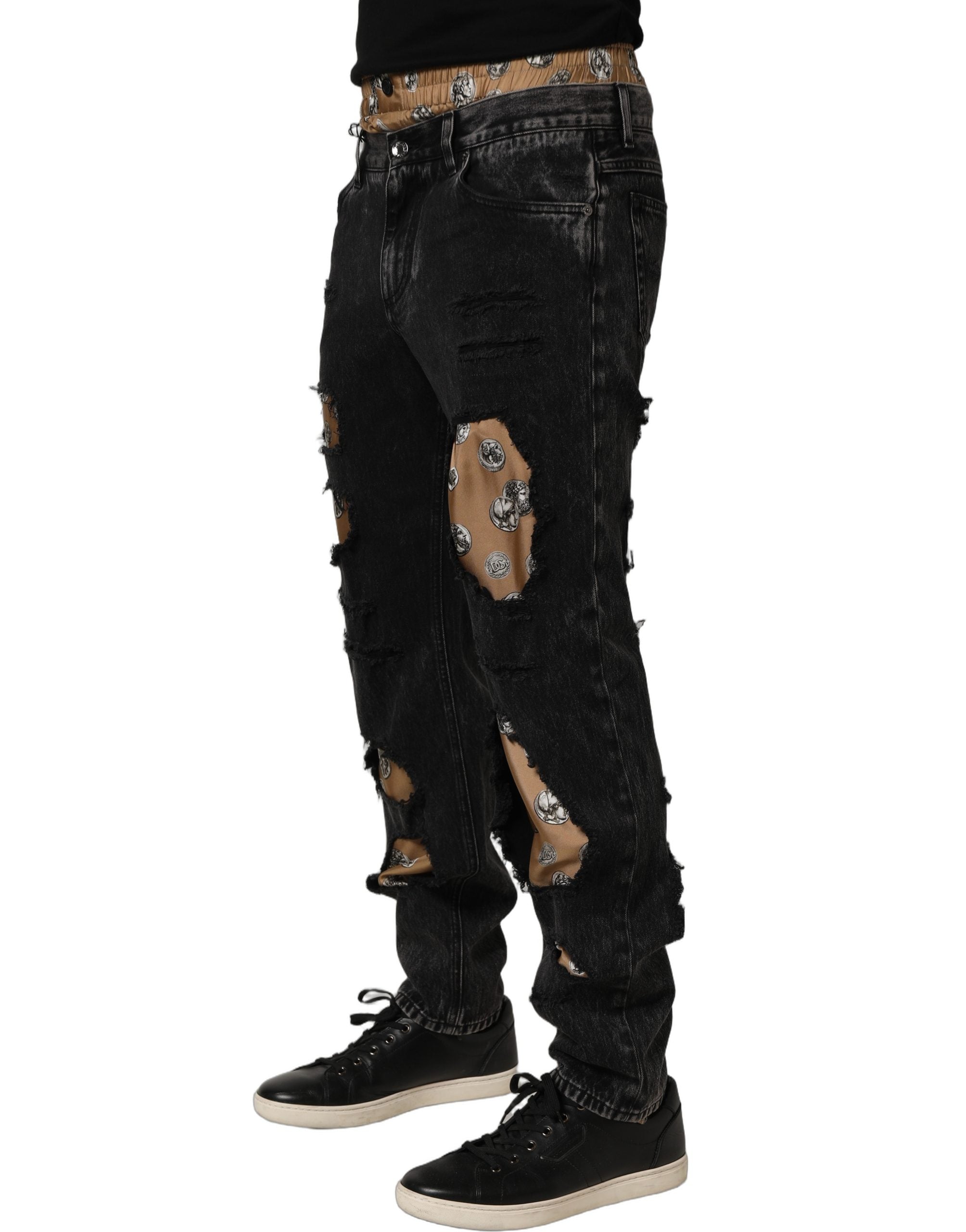 Dolce & Gabbana Schwarze "Distressed" Baumwoll-Jeans im geraden Schnitt-2