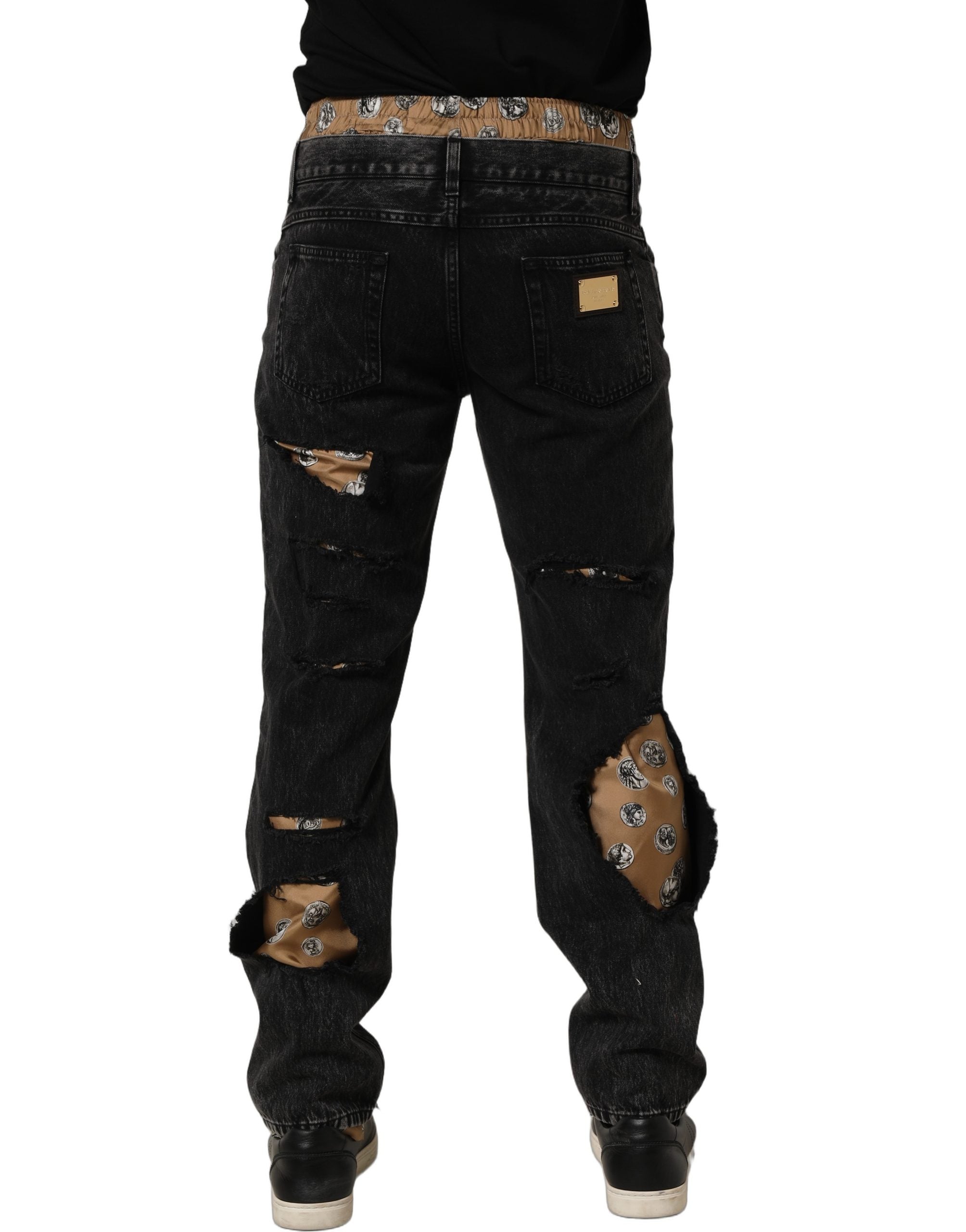 Dolce & Gabbana Schwarze "Distressed" Baumwoll-Jeans im geraden Schnitt-3