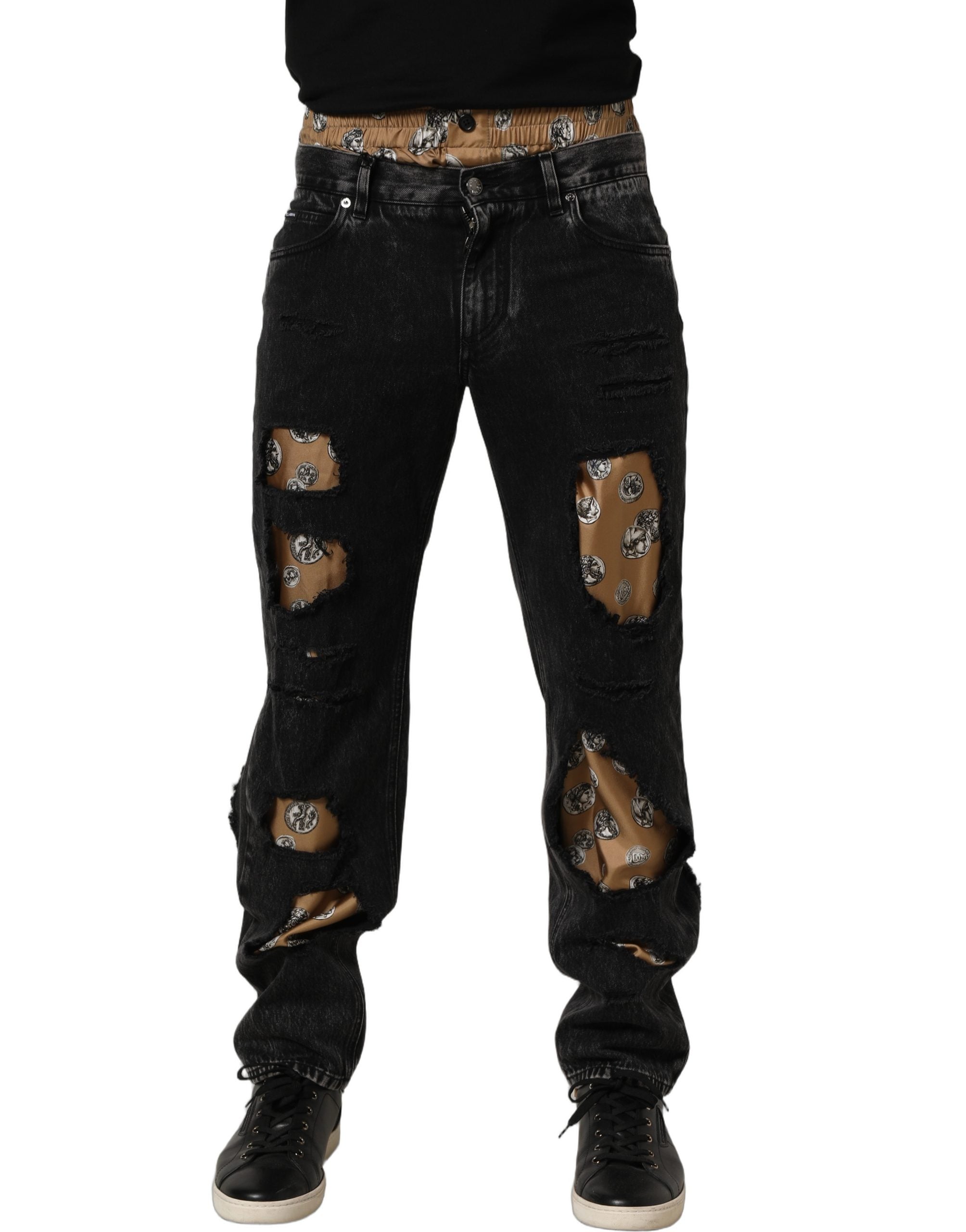 Dolce & Gabbana Schwarze "Distressed" Baumwoll-Jeans im geraden Schnitt-5