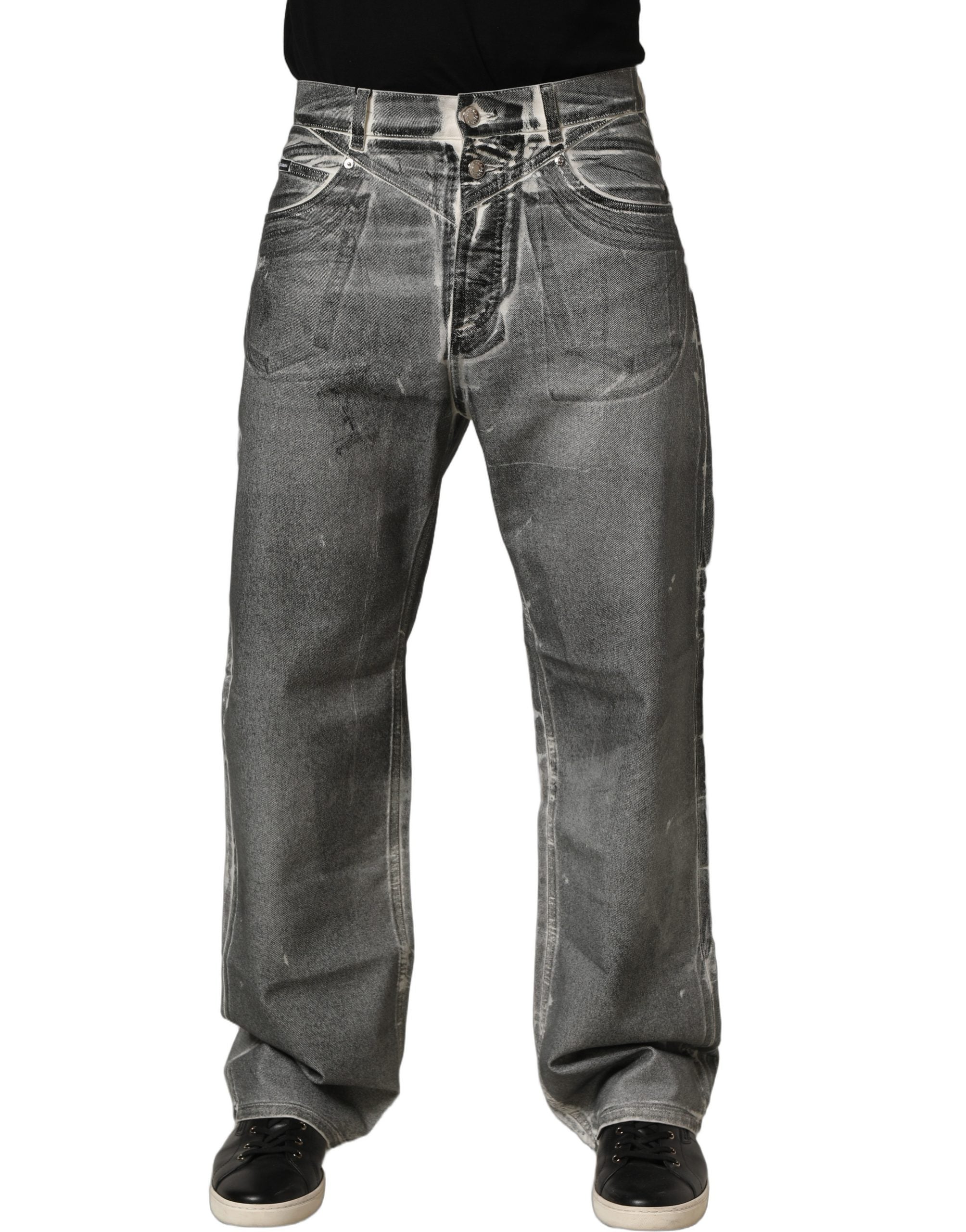Dolce & Gabbana Graue, gewaschene gerade geschnittene Jeans mit mittlerer Leibhöhe-3