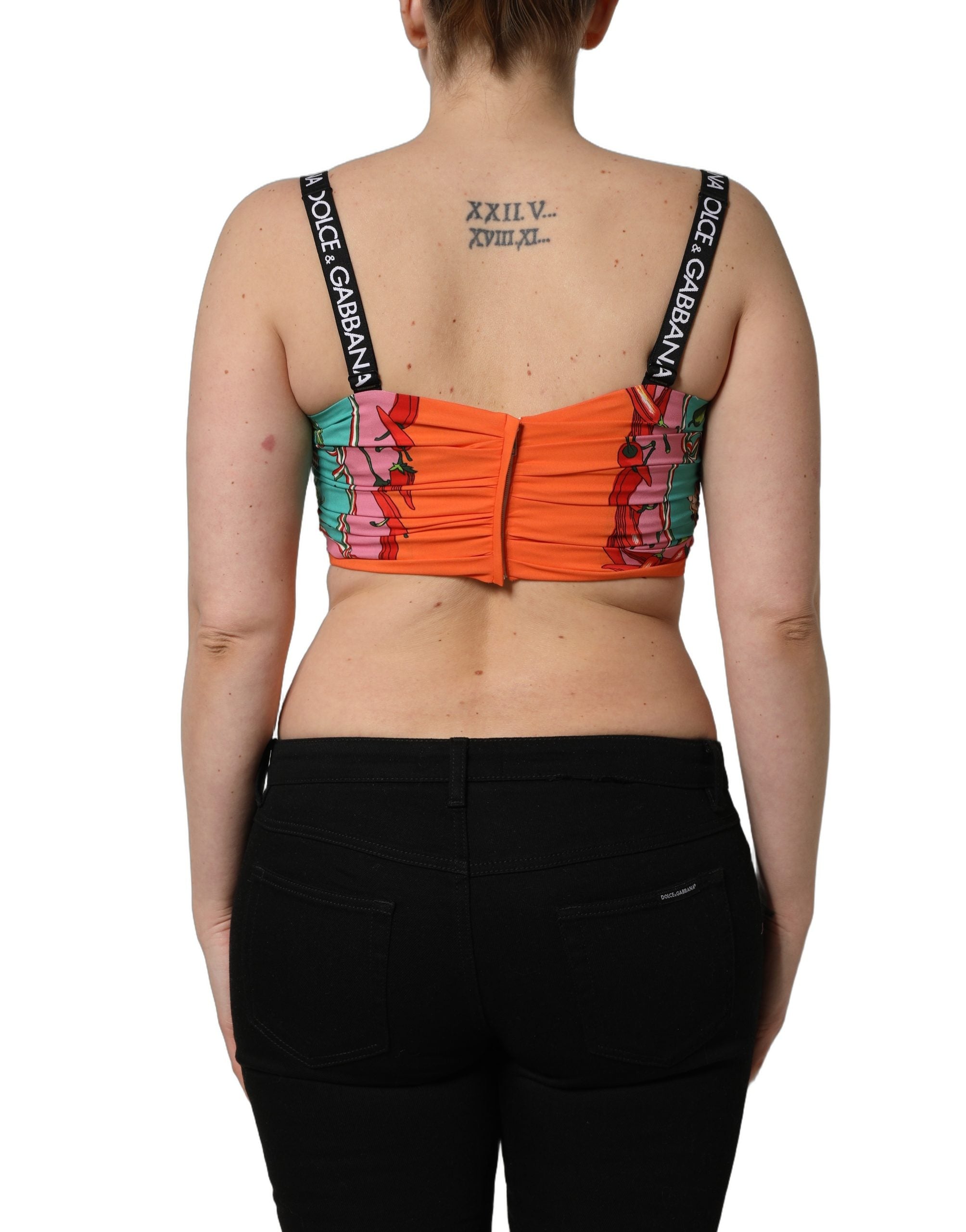 Dolce & Gabbana Türkisfarbener Seiden-Crop-Top mit Gemüseprint-4