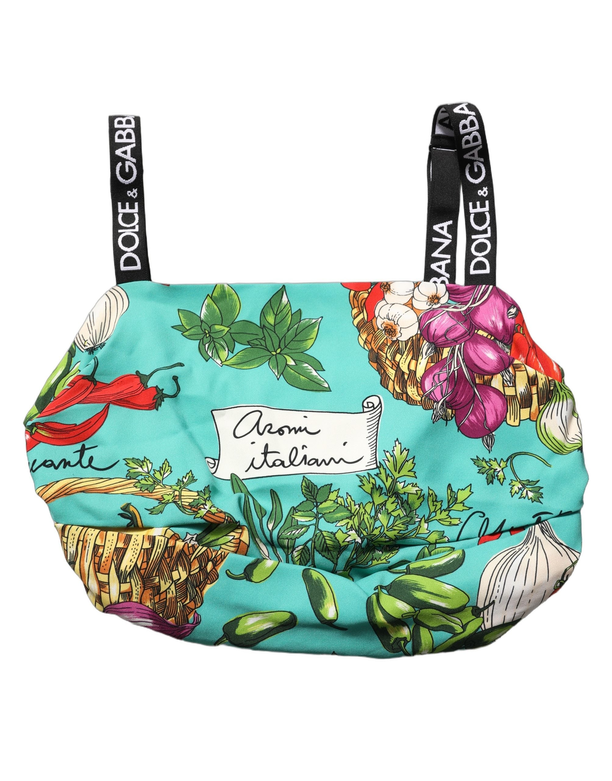 Dolce & Gabbana Türkisfarbener Seiden-Crop-Top mit Gemüseprint-6
