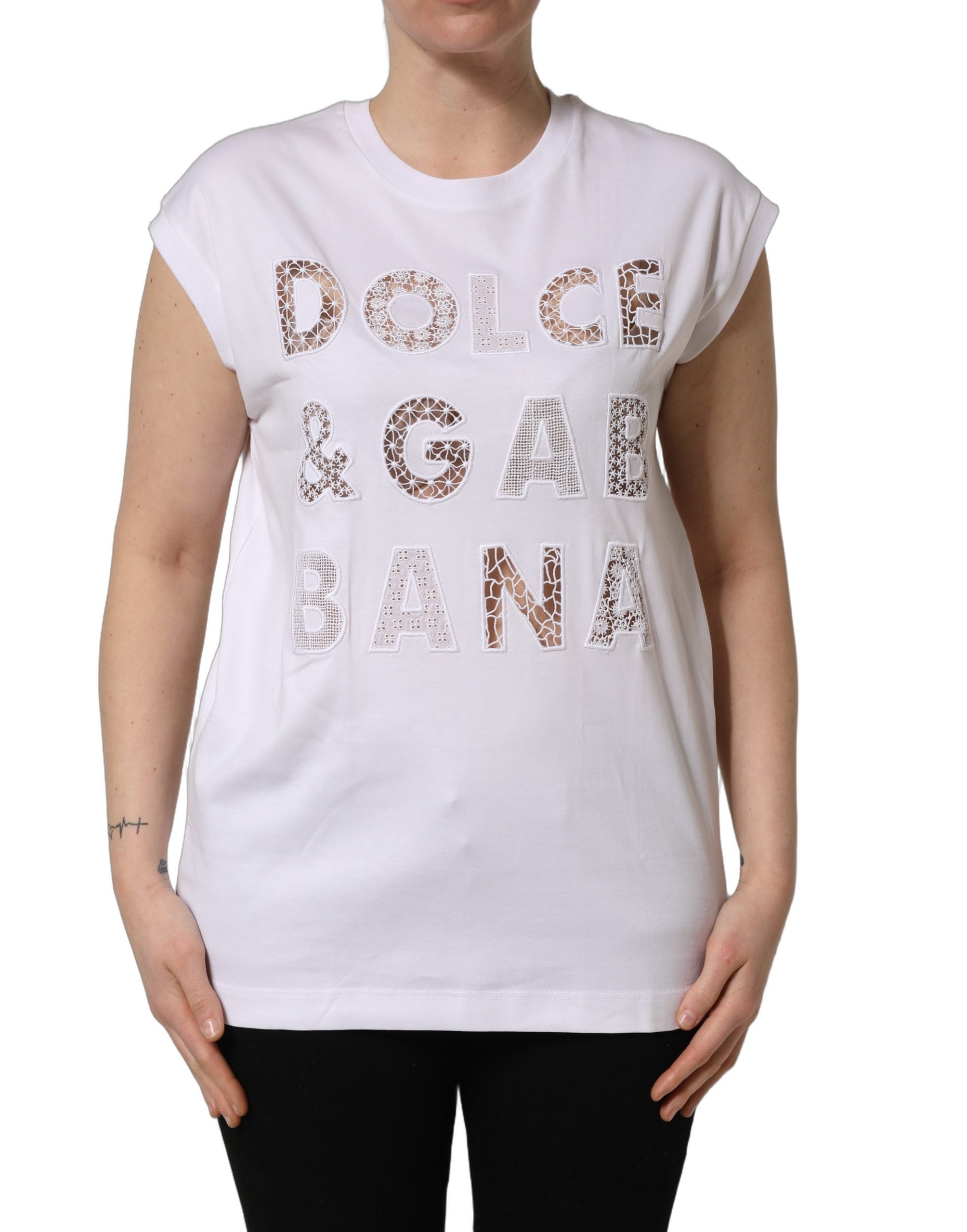 Dolce & Gabbana Weißes Rundhals-T-Shirt ohne Ärmel mit Logo-2