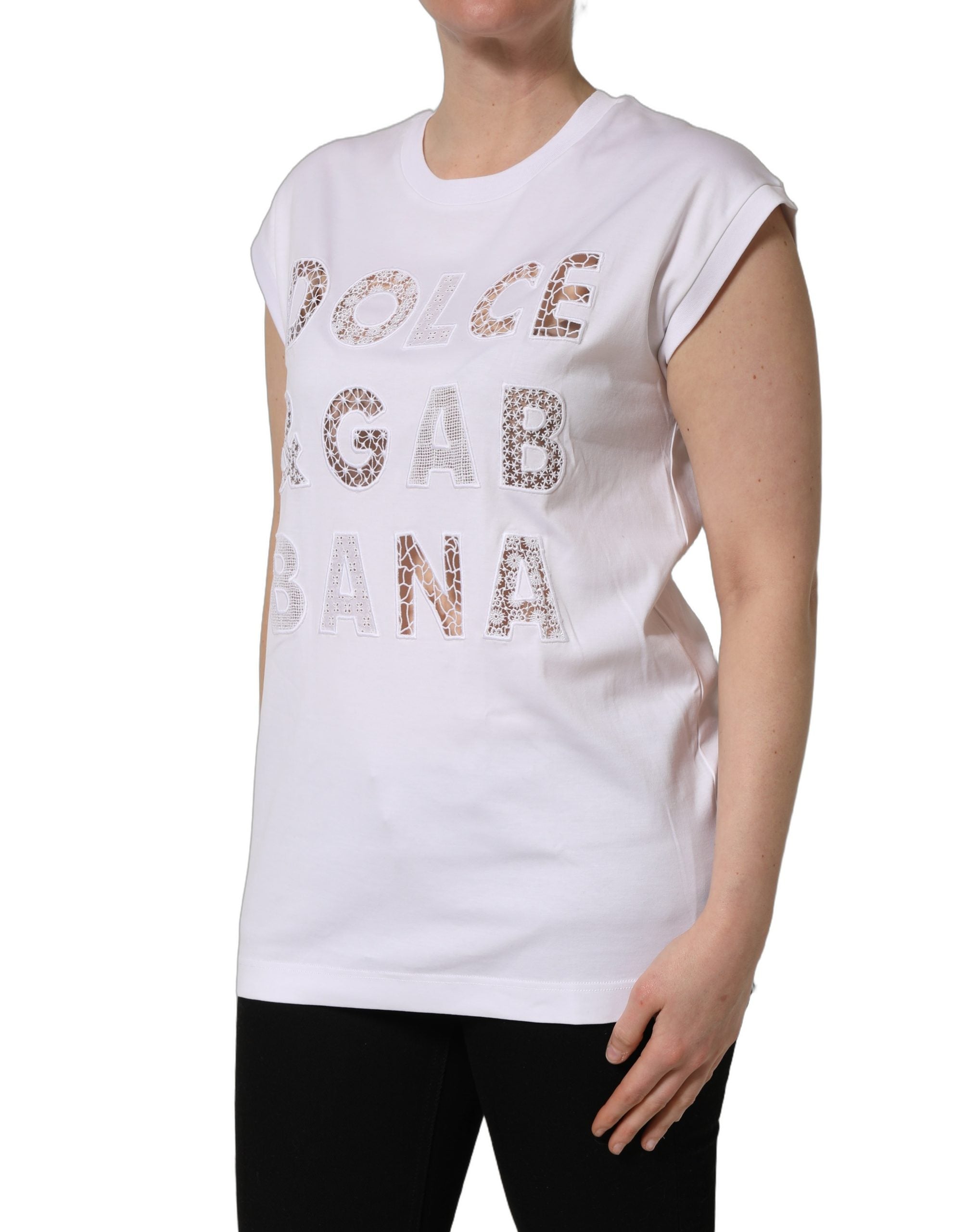 Dolce & Gabbana Weißes Rundhals-T-Shirt ohne Ärmel mit Logo-4