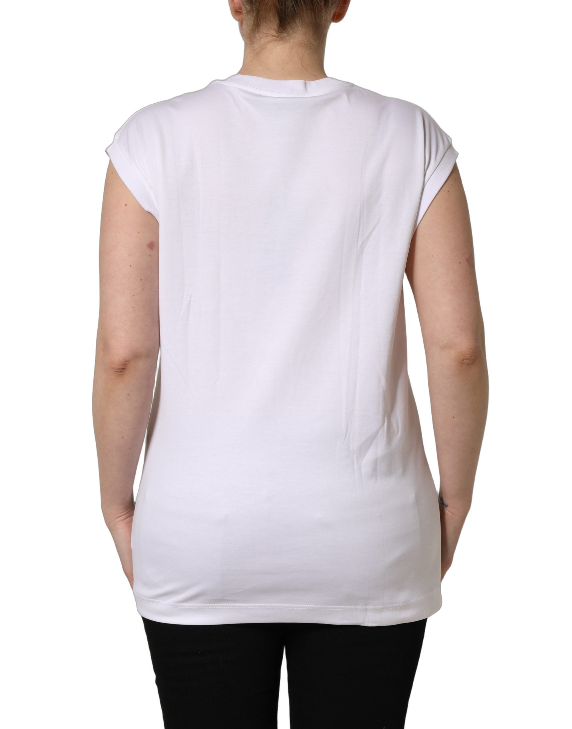 Dolce & Gabbana Weißes Rundhals-T-Shirt ohne Ärmel mit Logo-5