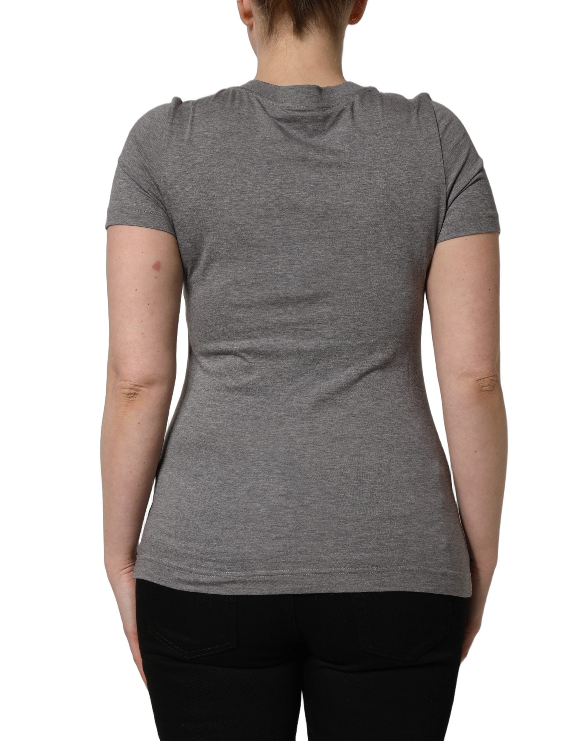 Dolce & Gabbana Graues Kurzarm-T-Shirt mit Logo-Stickerei-5