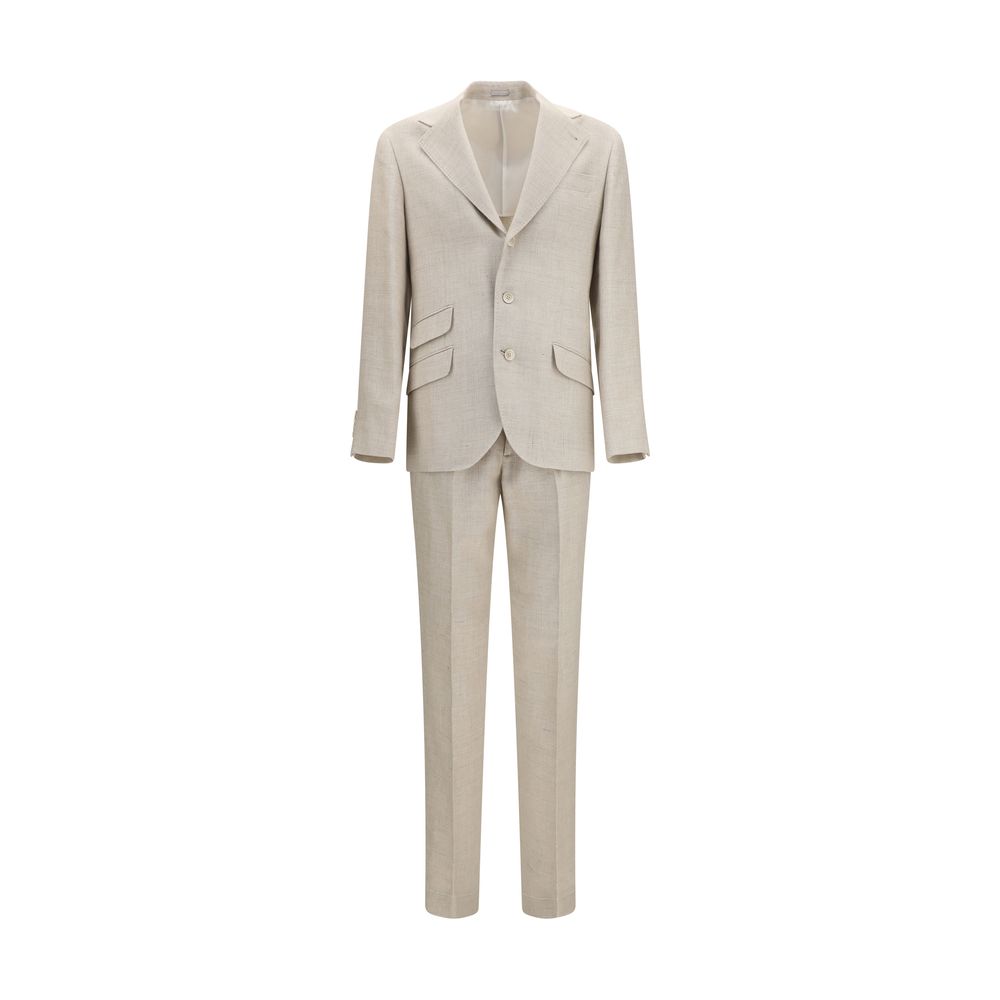 Brunello Cucinelli Beige Seidenanzug Zweiteiler-1