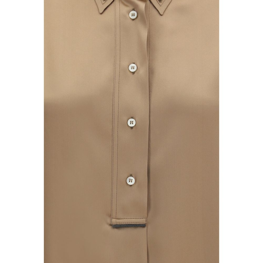 Brunello Cucinelli Beige Silk Shortsleeve Shirt-3