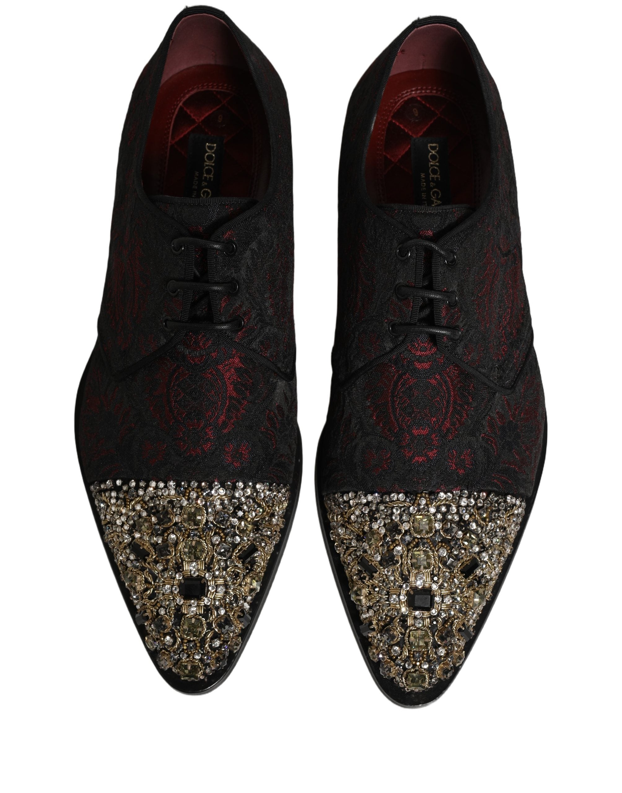 Dolce & Gabbana Schwarze Rote Verzierte Derby-Abendschuhe-3