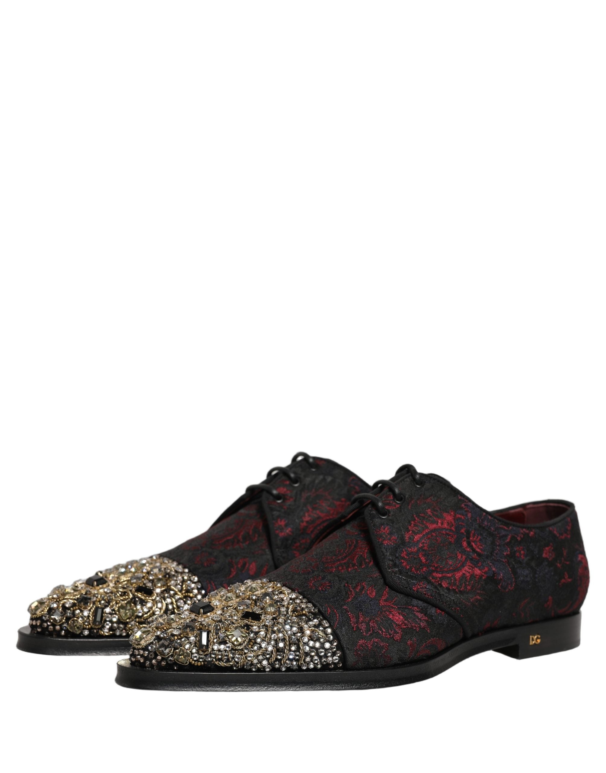Dolce & Gabbana Schwarze Rote Verzierte Derby-Abendschuhe-4